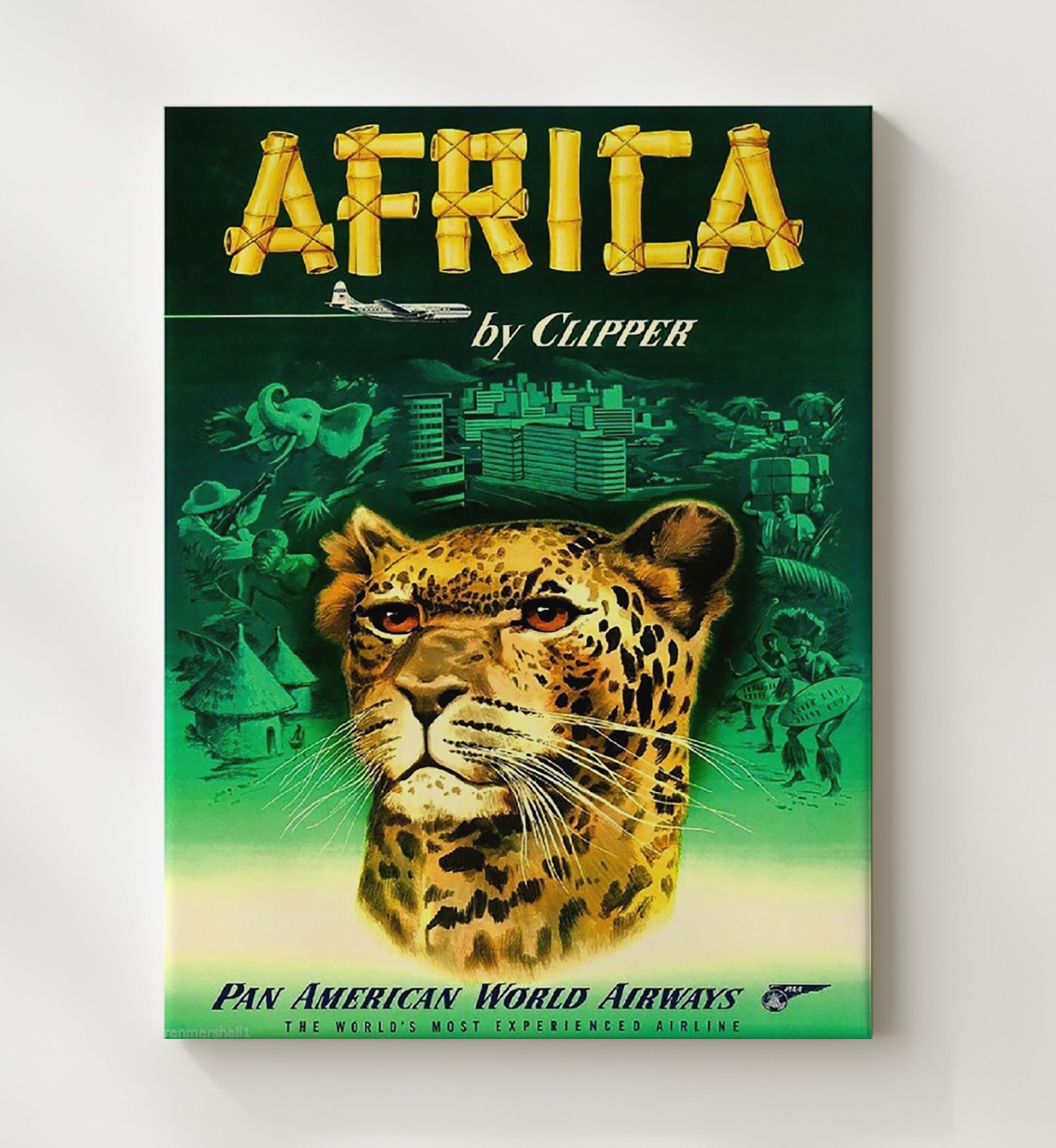 Africa Pan Am Clipper Vintage Travel Print 20x24 Canvas travel wall art print