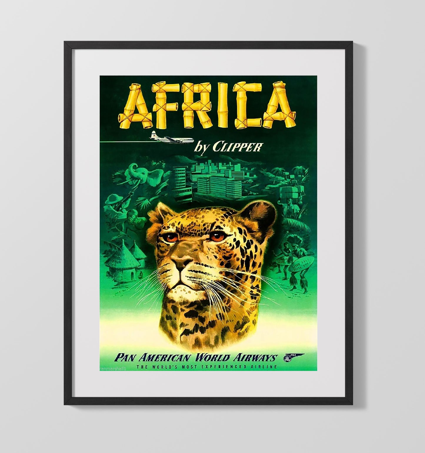 Africa Pan Am Clipper Vintage Travel Print 16x20 Gallery Frame travel wall art print