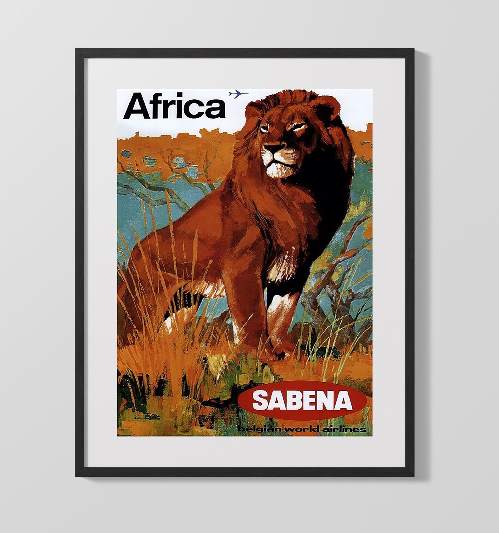 Africa Sabena Vintage Travel Print 16x20 Gallery Frame travel wall art print