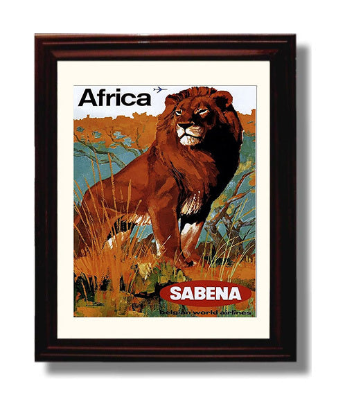Africa Sabena Vintage Travel Print 8x10 Beveled Frame travel wall art print