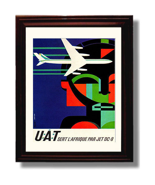 Africa UAT Airways Vintage Travel Print 8x10 Beveled Frame travel wall art print
