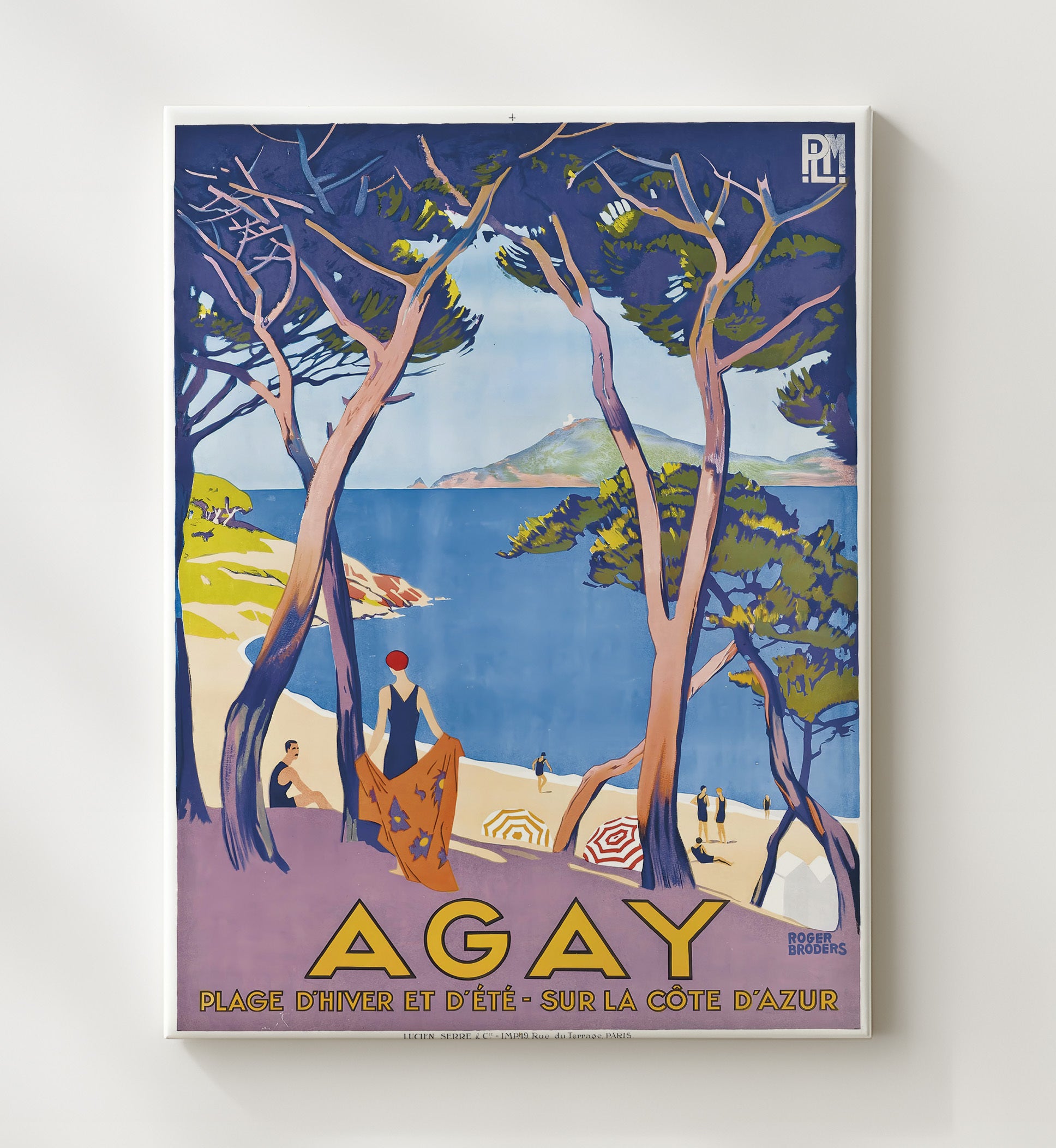 Agay Cote dAzur Beach Vintage Travel Print 20x24 Canvas travel wall art print