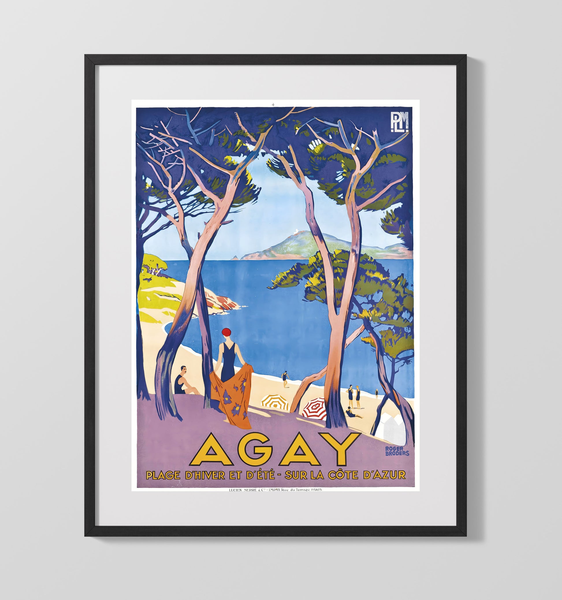 Agay Cote dAzur Beach Vintage Travel Print 16x20 Gallery Frame travel wall art print