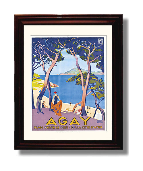 Agay Cote dAzur Beach Vintage Travel Print 8x10 Beveled Frame travel wall art print