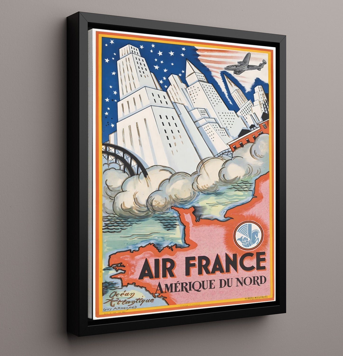Air France North America Vintage Travel Print 16x20 Framed Canvas travel wall art print