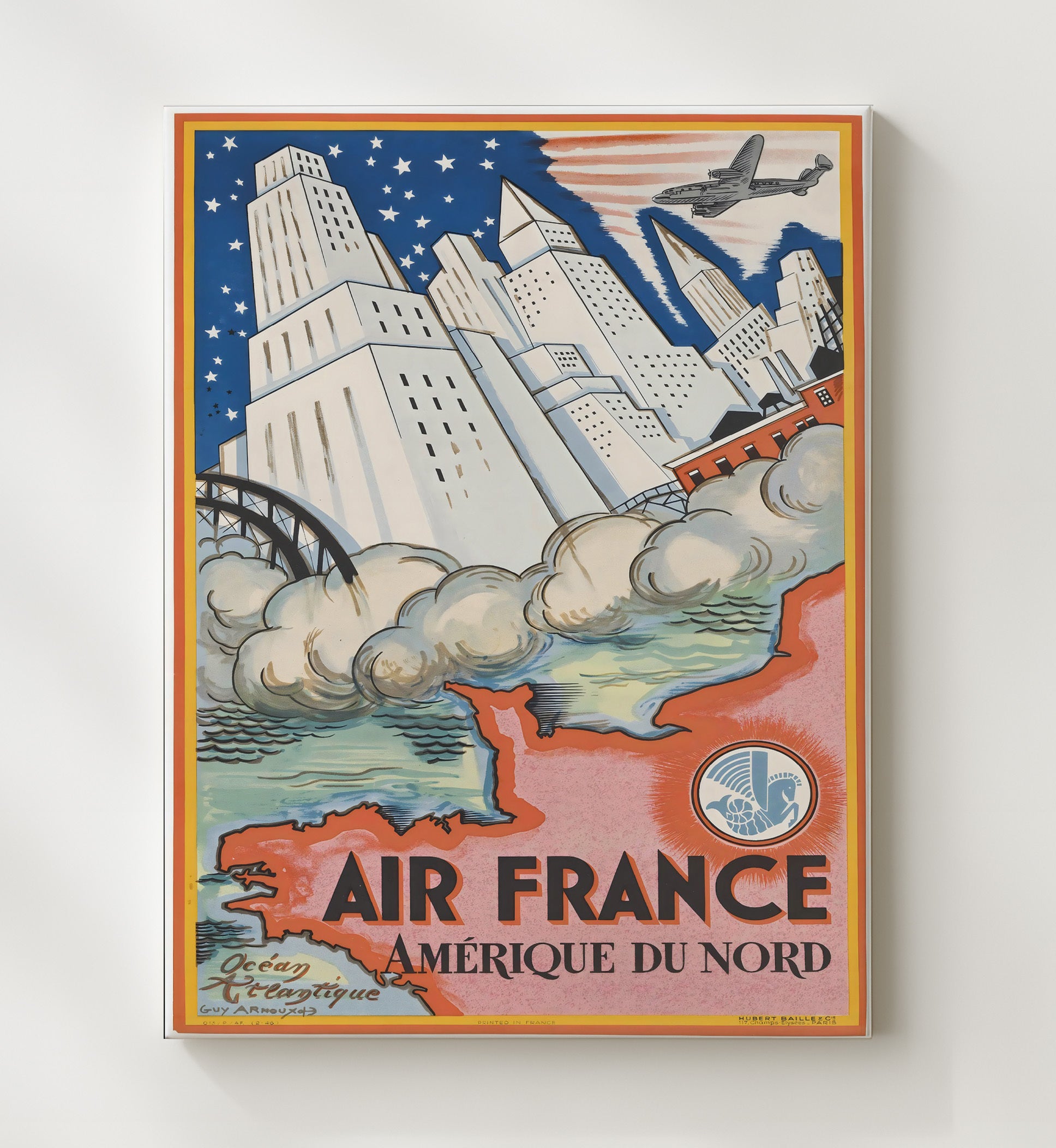 Air France North America Vintage Travel Print 20x24 Canvas travel wall art print