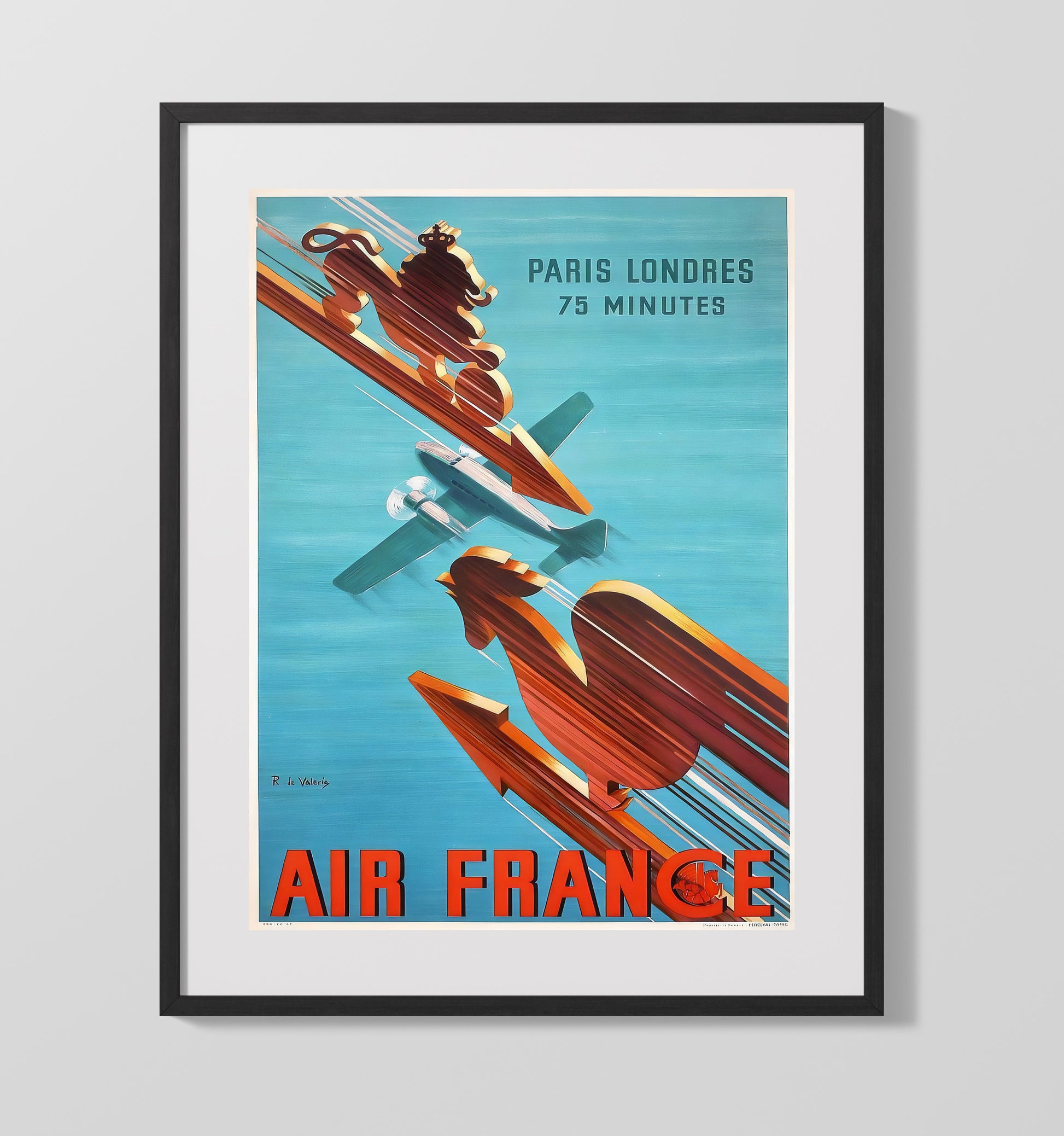 Air France Paris to London Vintage Travel Print 16x20 Gallery Frame travel wall art print