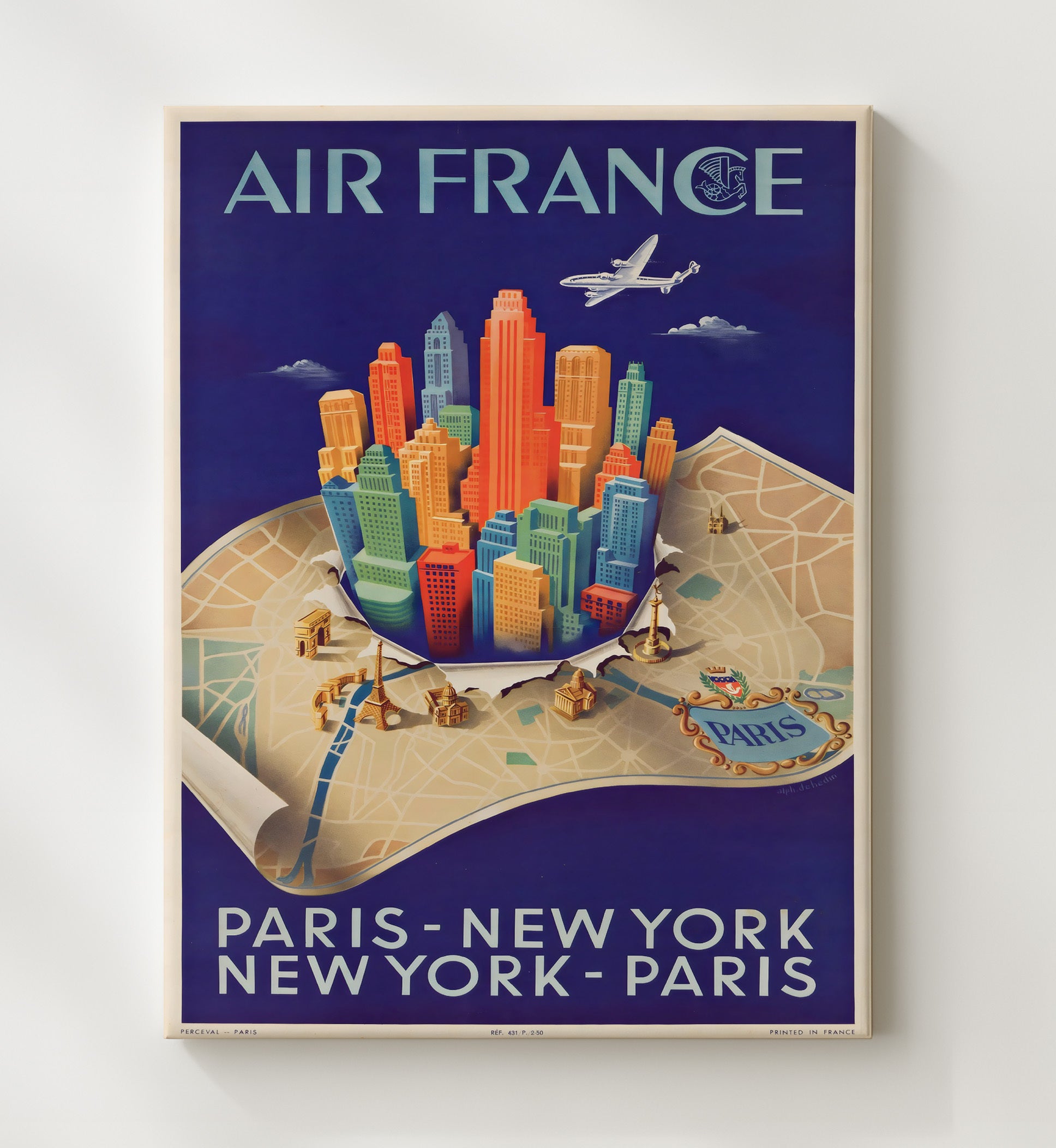 Air France Paris to New York Vintage Travel Print 20x24 Canvas travel wall art print