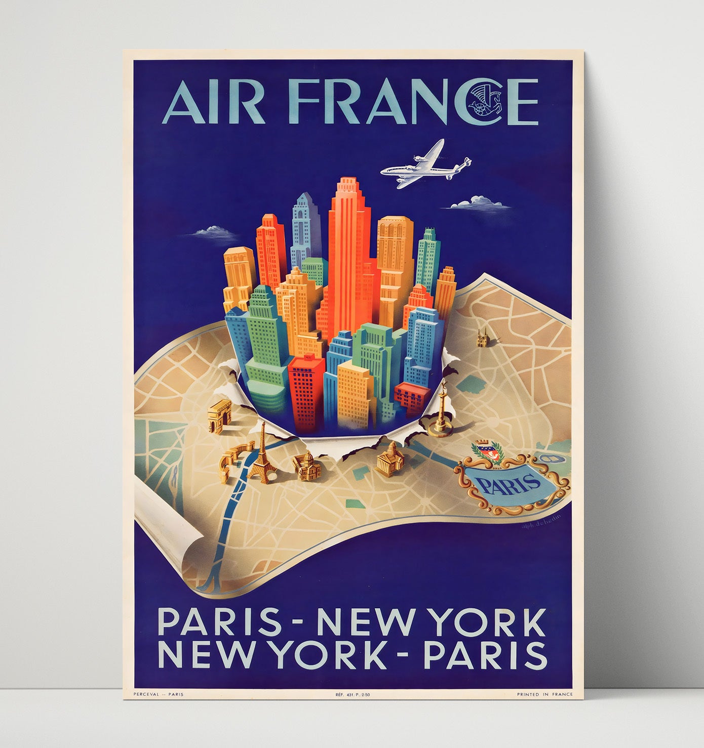 Air France Paris to New York Vintage Travel Print 16x20 Unframed Print travel wall art print