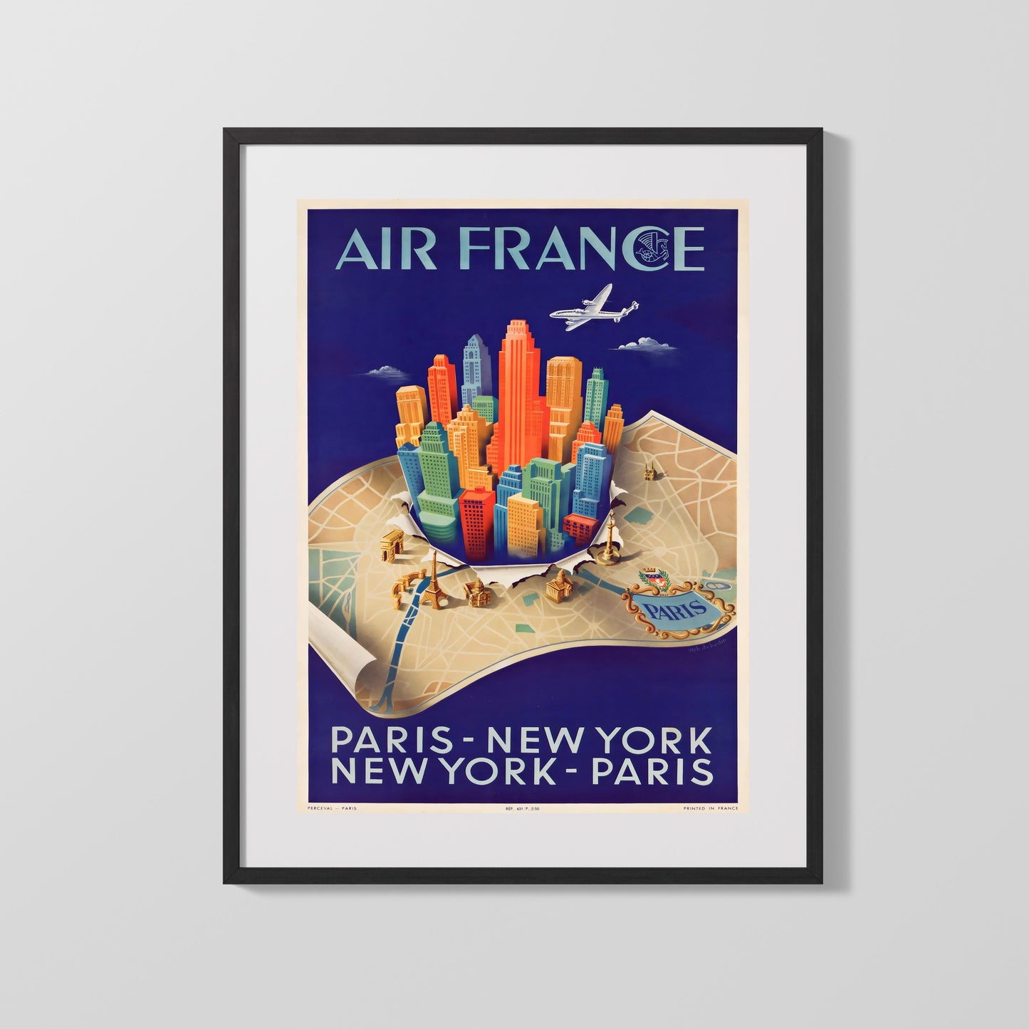 Classic Travel Poster - Air France - Paris to New York