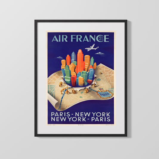 Classic Travel Poster - Air France - Paris to New York