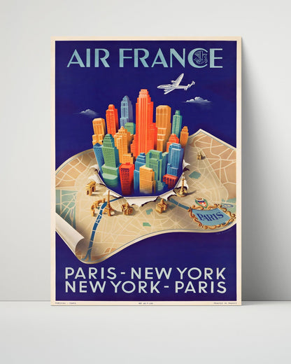 Classic Travel Unframed Poster -  Air France - Paris to New York