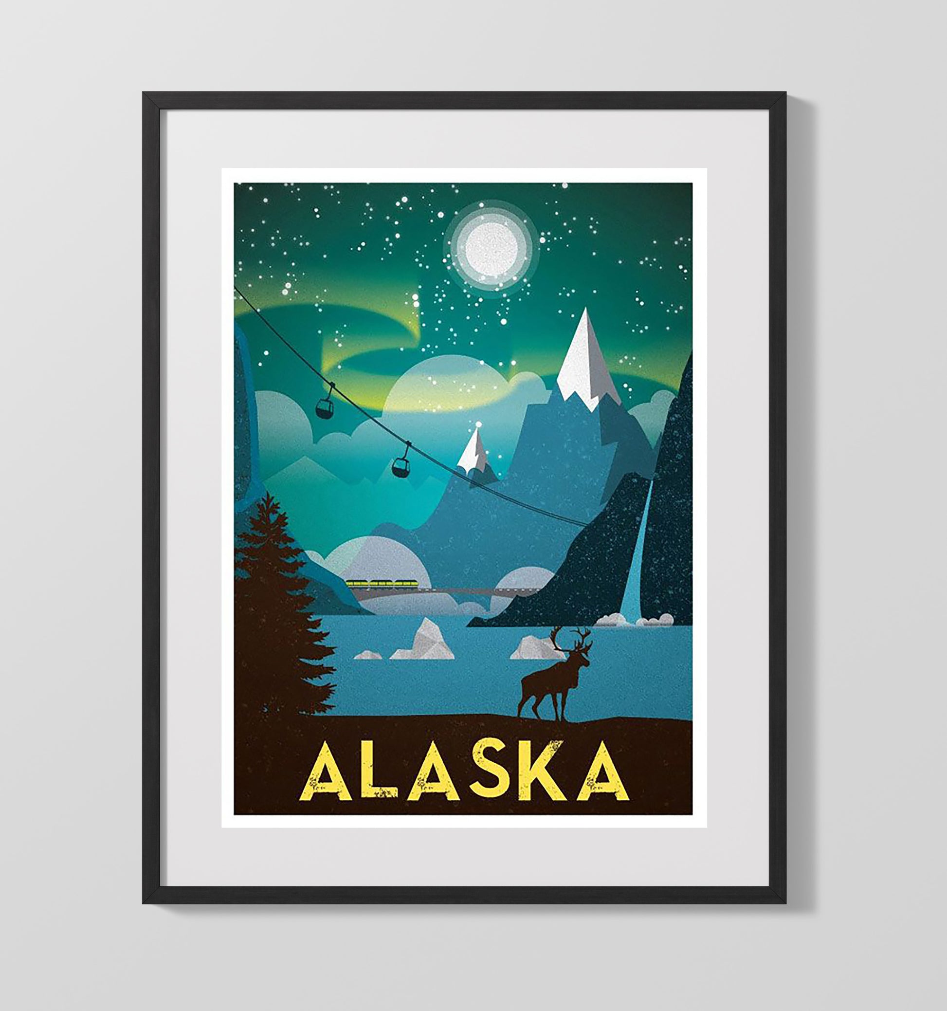 Alaska Northern Lights Vintage Travel Print 16x20 Gallery Frame travel wall art print
