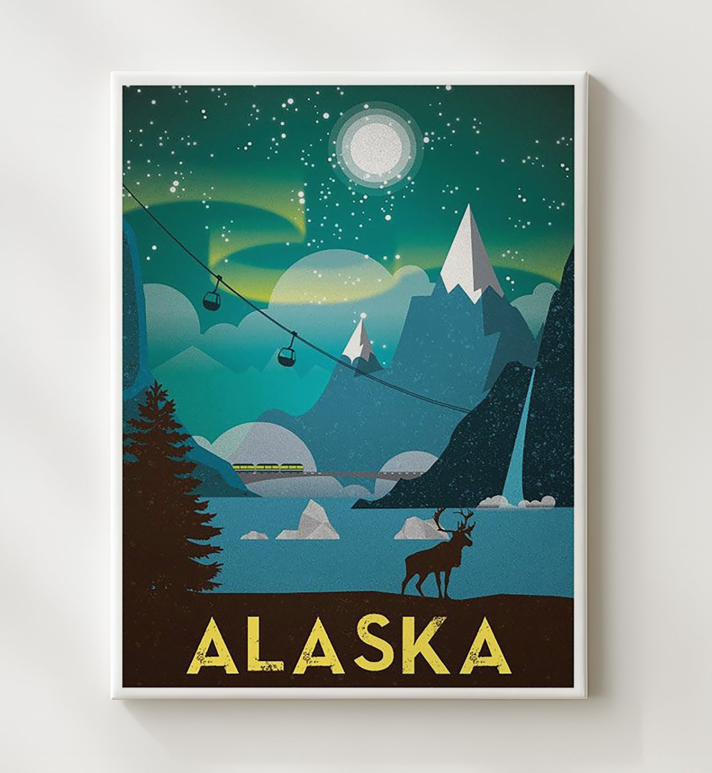 Alaska Northern Lights Vintage Travel Print 20x24 Canvas travel wall art print