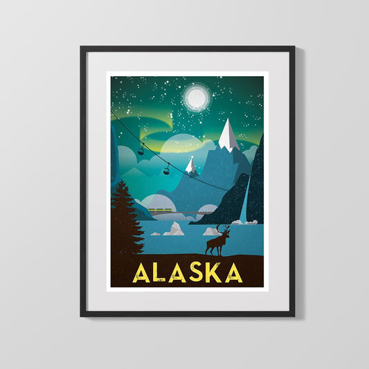 Classic Travel Poster - Alaska - Northern Lights