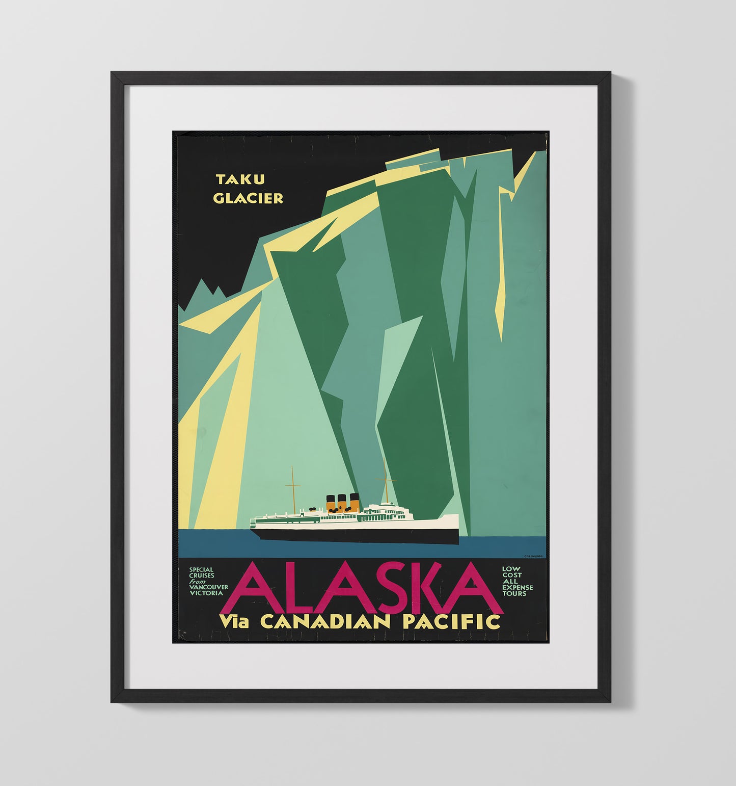 Alaska Taku Glacier Vintage Travel Print 16x20 Gallery Frame travel wall art print