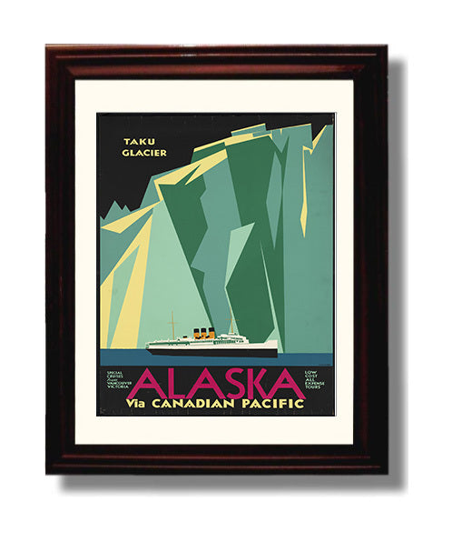 Alaska Taku Glacier Vintage Travel Print 8x10 Beveled Frame travel wall art print