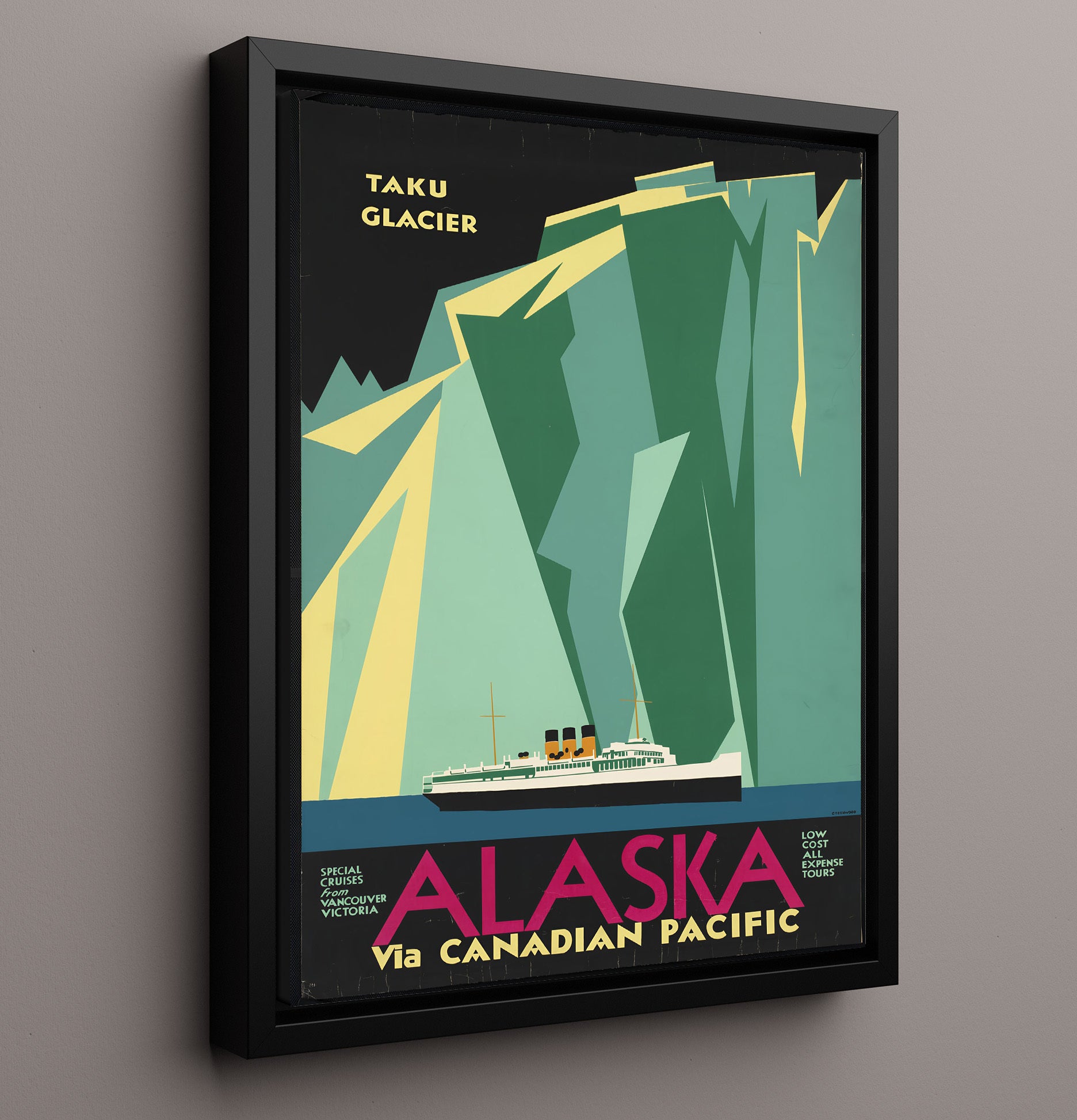 Alaska Taku Glacier Vintage Travel Print 16x20 Framed Canvas travel wall art print