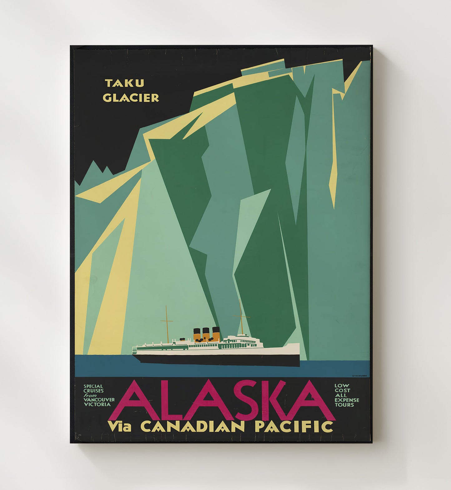 Alaska Taku Glacier Vintage Travel Print 20x24 Canvas travel wall art print