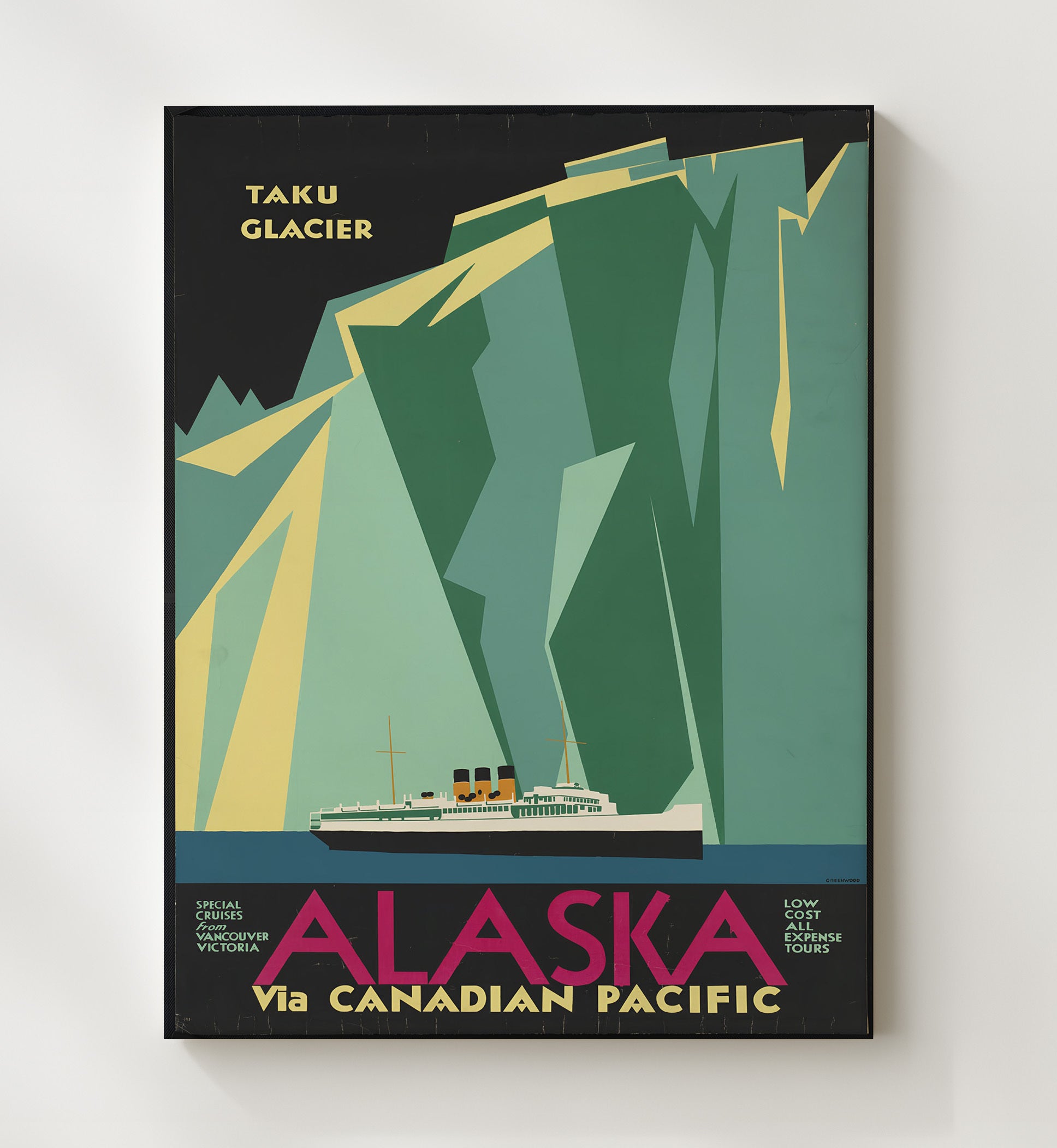 Alaska Taku Glacier Vintage Travel Print 20x24 Canvas travel wall art print
