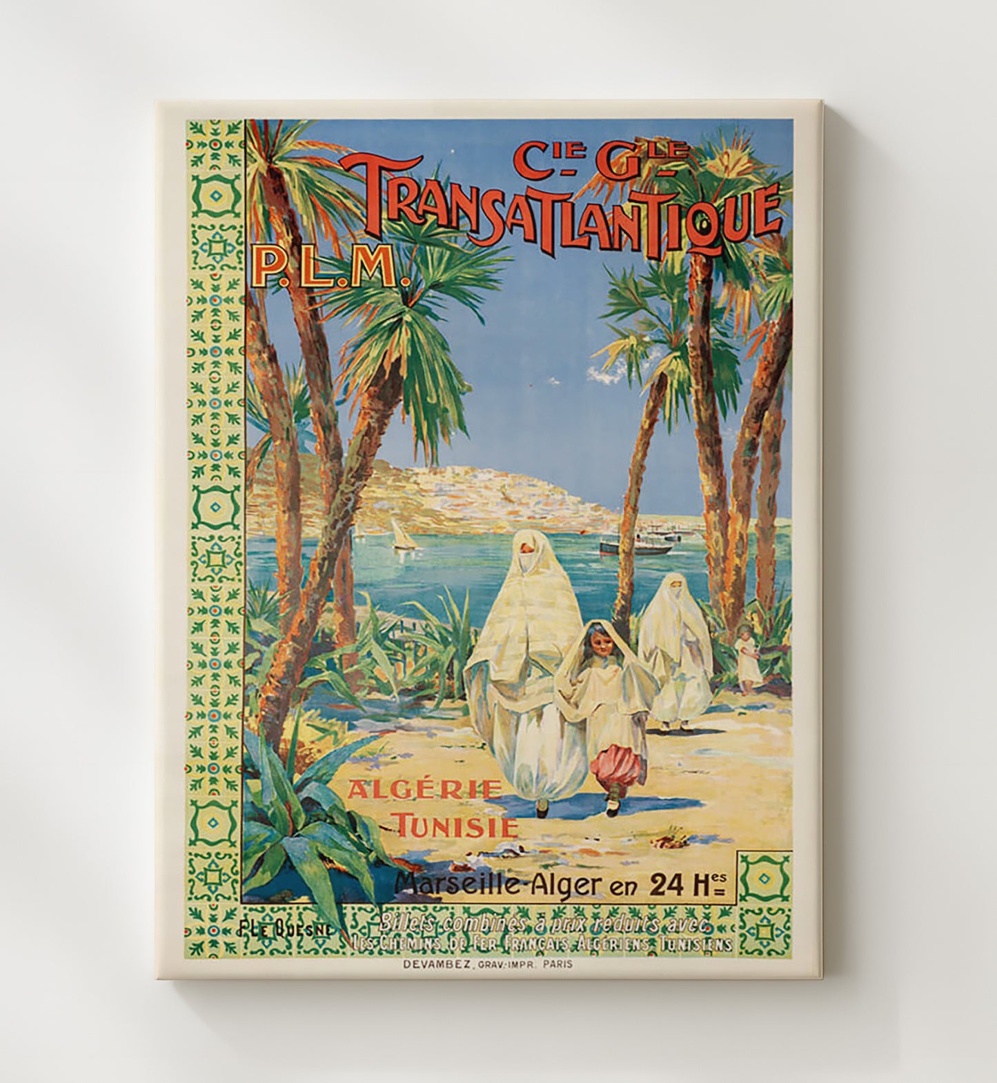 Algeria Tunisia PLM Vintage Travel Print 20x24 Canvas travel wall art print