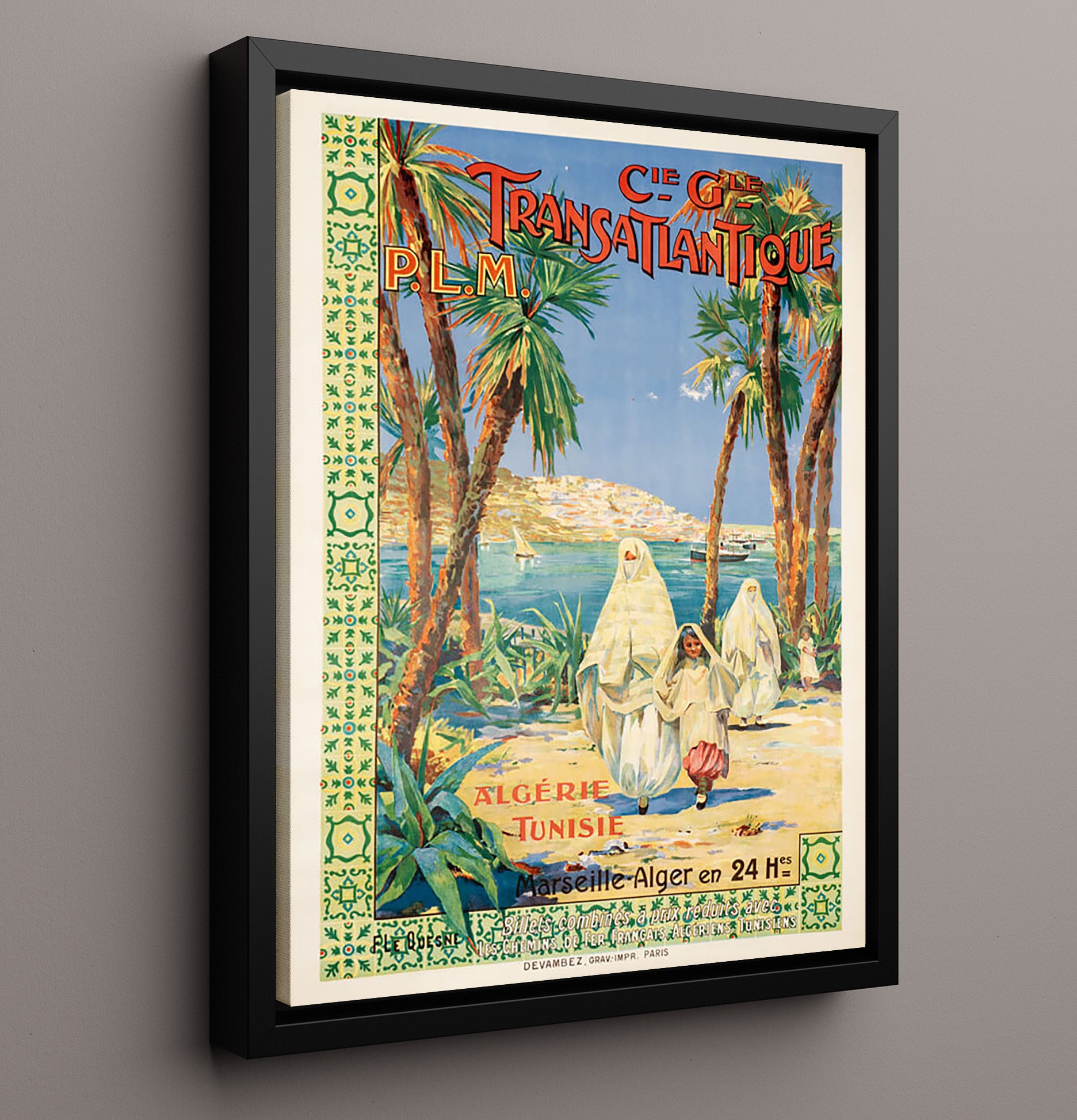 Algeria Tunisia PLM Vintage Travel Print 16x20 Framed Canvas travel wall art print