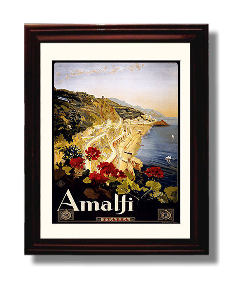 Amalfi Italy Vintage Travel Print 8x10 Beveled Frame travel wall art print
