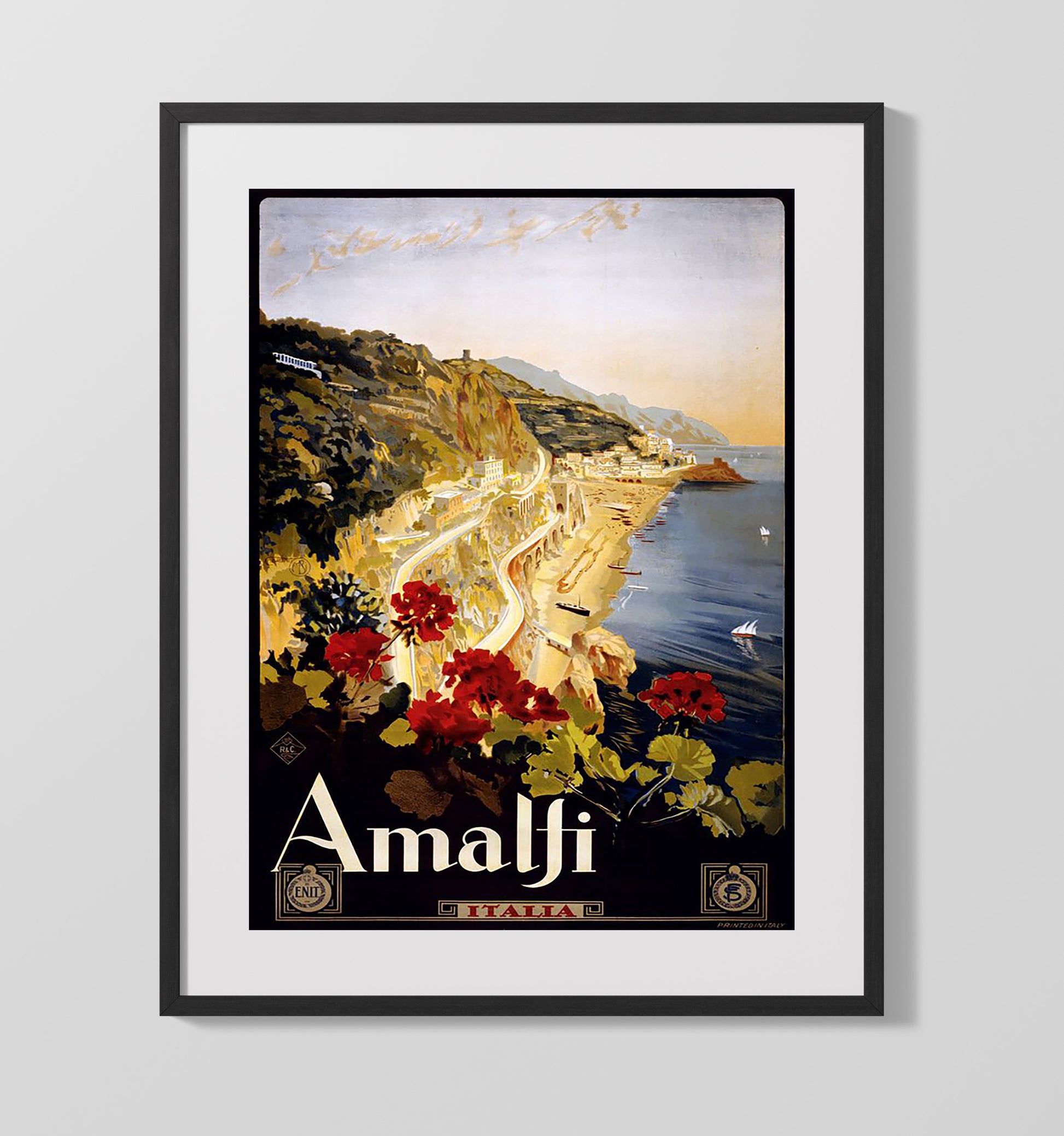 Amalfi Italy Vintage Travel Print 16x20 Gallery Frame travel wall art print