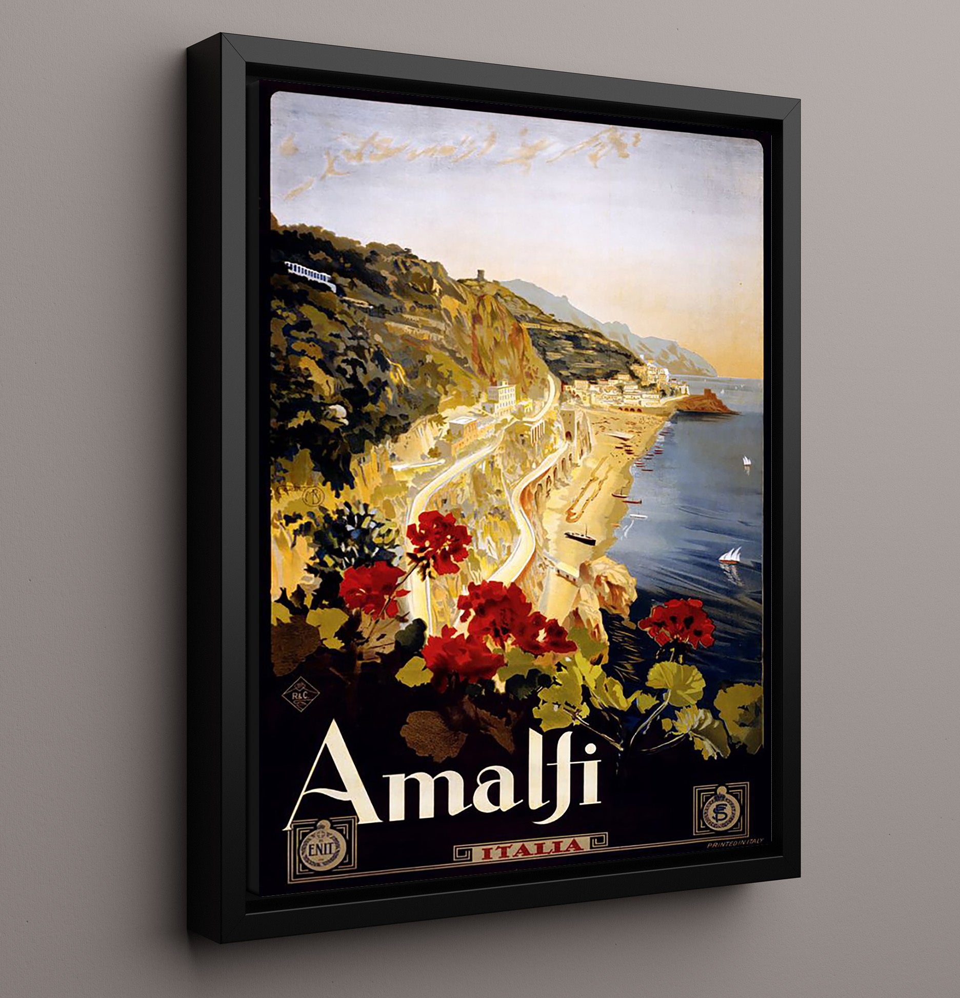 Amalfi Italy Vintage Travel Print 16x20 Framed Canvas travel wall art print