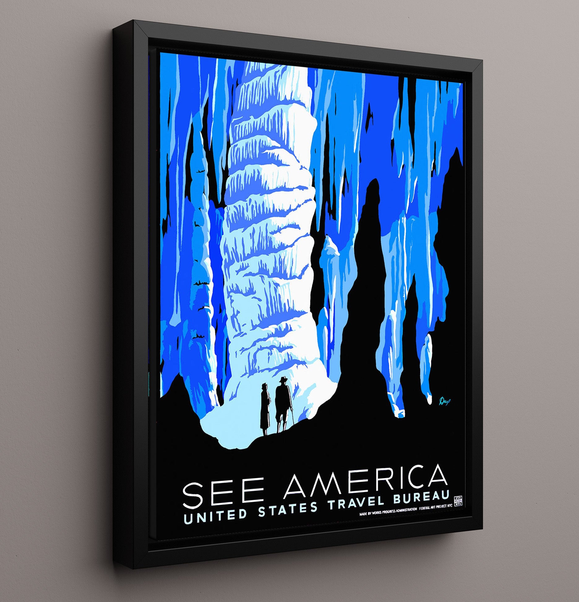 America America Vintage Travel Print 16x20 Framed Canvas travel wall art print