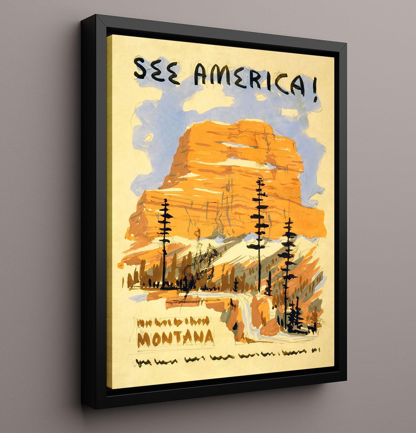 America America Montana 1 Vintage Travel Print 16x20 Framed Canvas travel wall art print