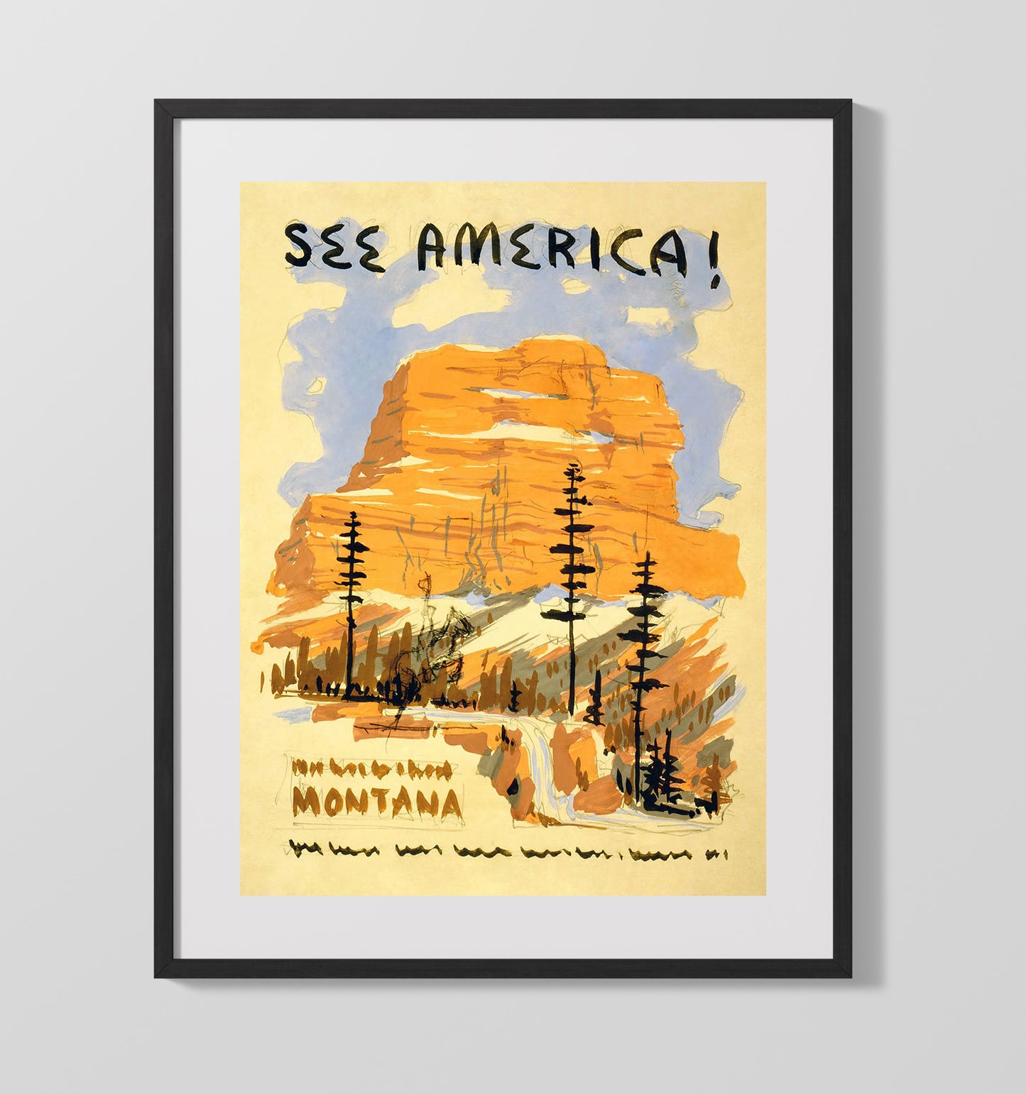 America America Montana 1 Vintage Travel Print 16x20 Gallery Frame travel wall art print