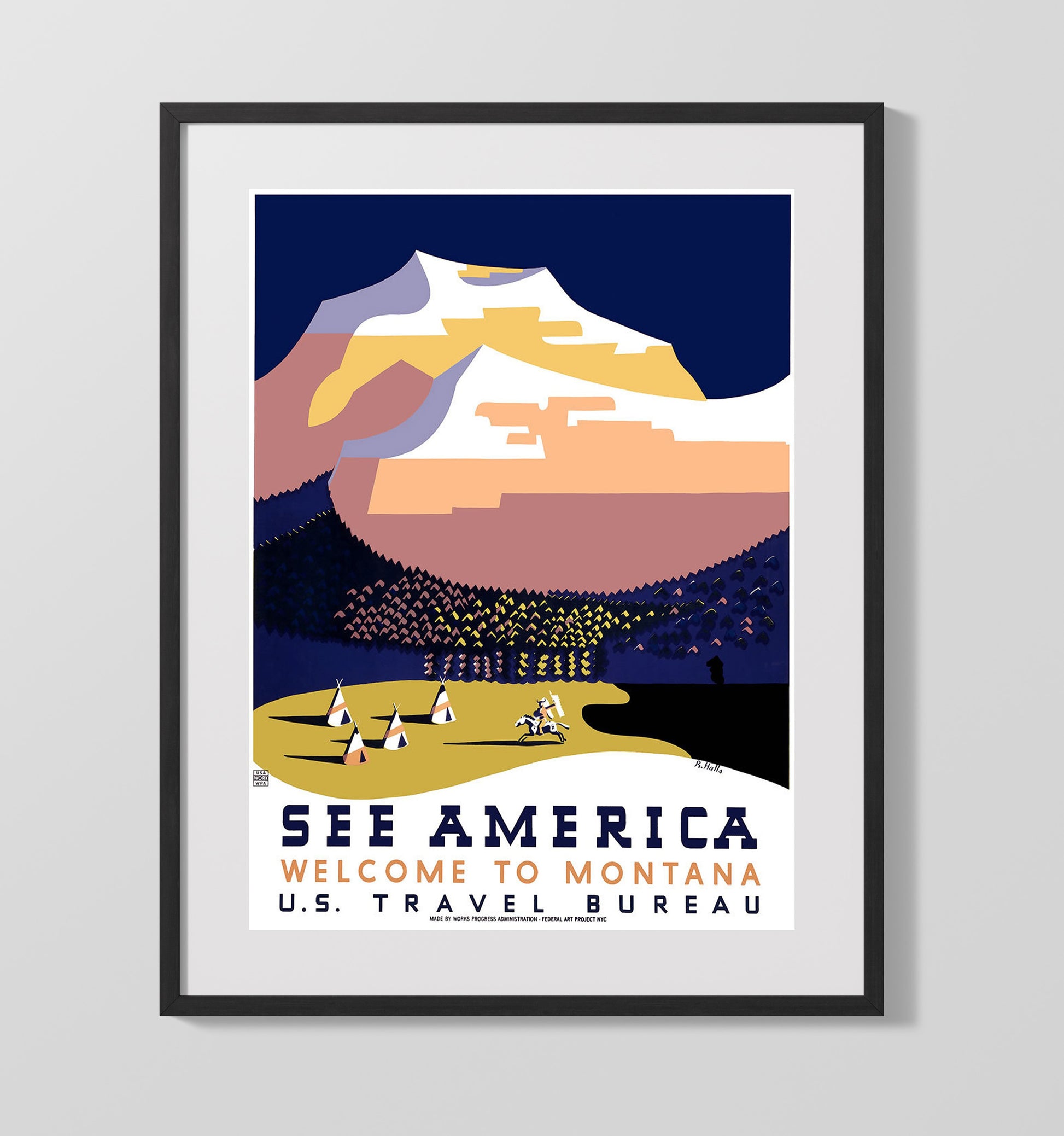 America America Montana 3 Vintage Travel Print 16x20 Gallery Frame travel wall art print