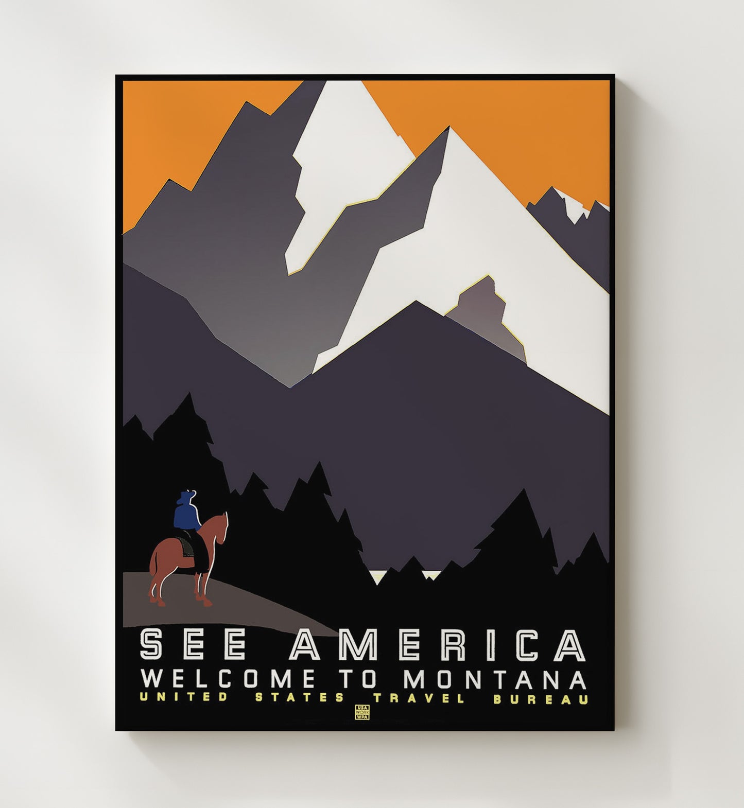 America America Montana Horse Vintage Travel Print 20x24 Canvas travel wall art print