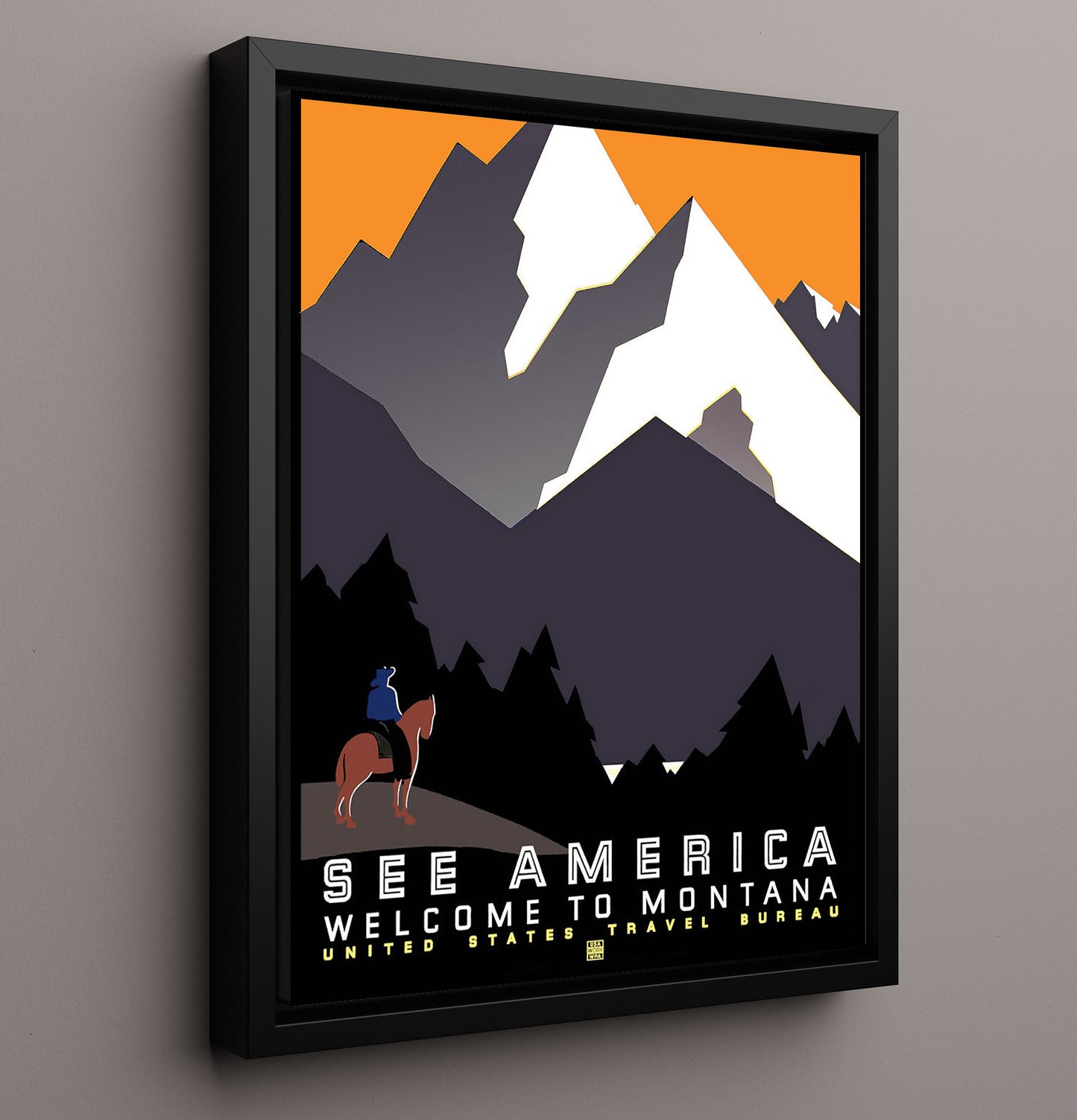 America America Montana Horse Vintage Travel Print 16x20 Framed Canvas travel wall art print