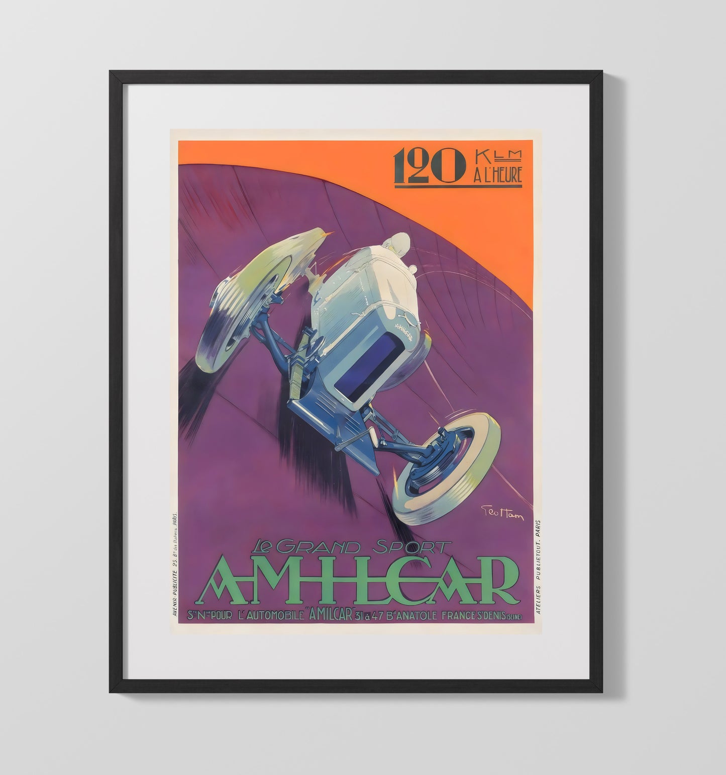 Amilcar Grand Sport Racing Vintage Travel Print 16x20 Gallery Frame travel wall art print