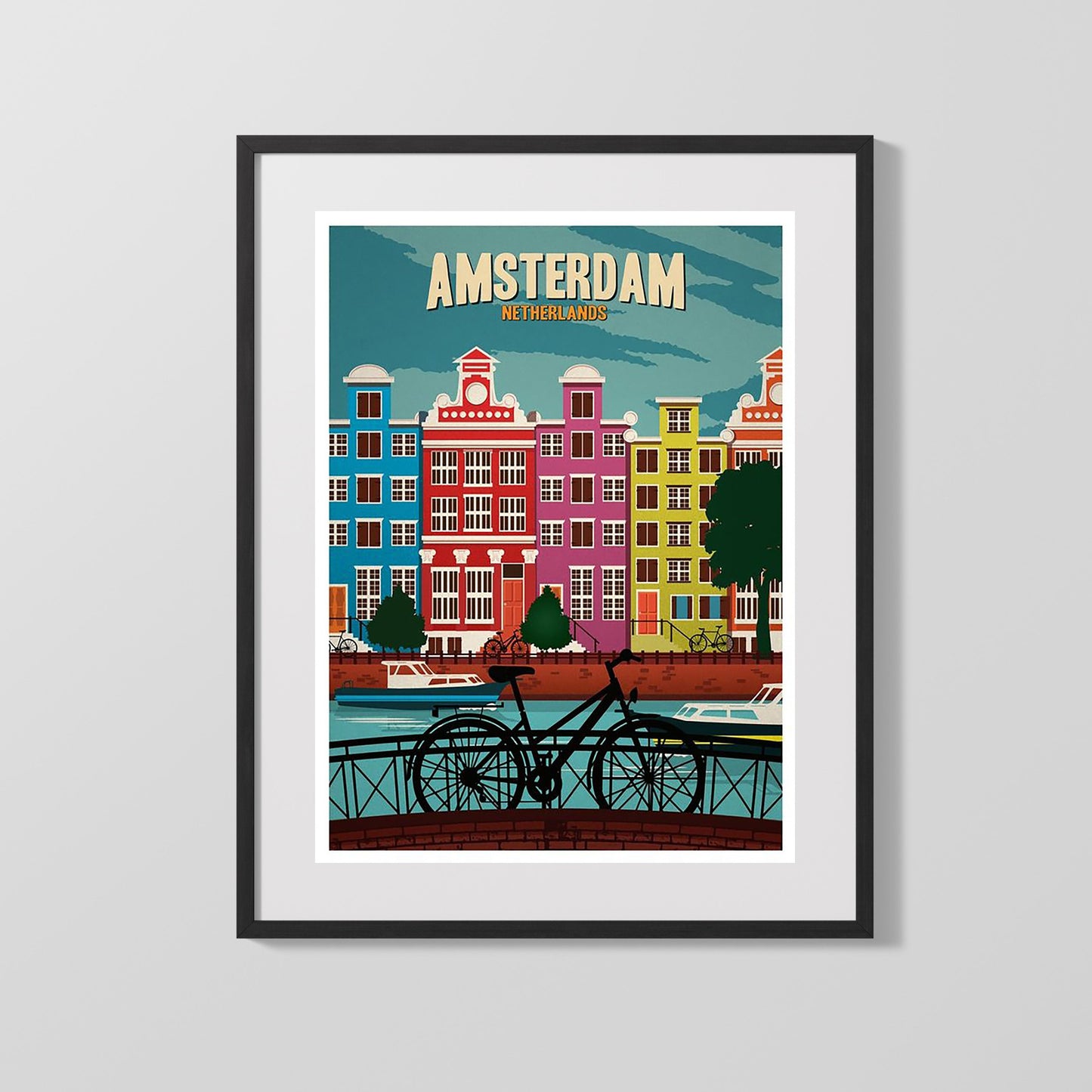 Classic Travel Poster - Amsterdam - Canal Houses