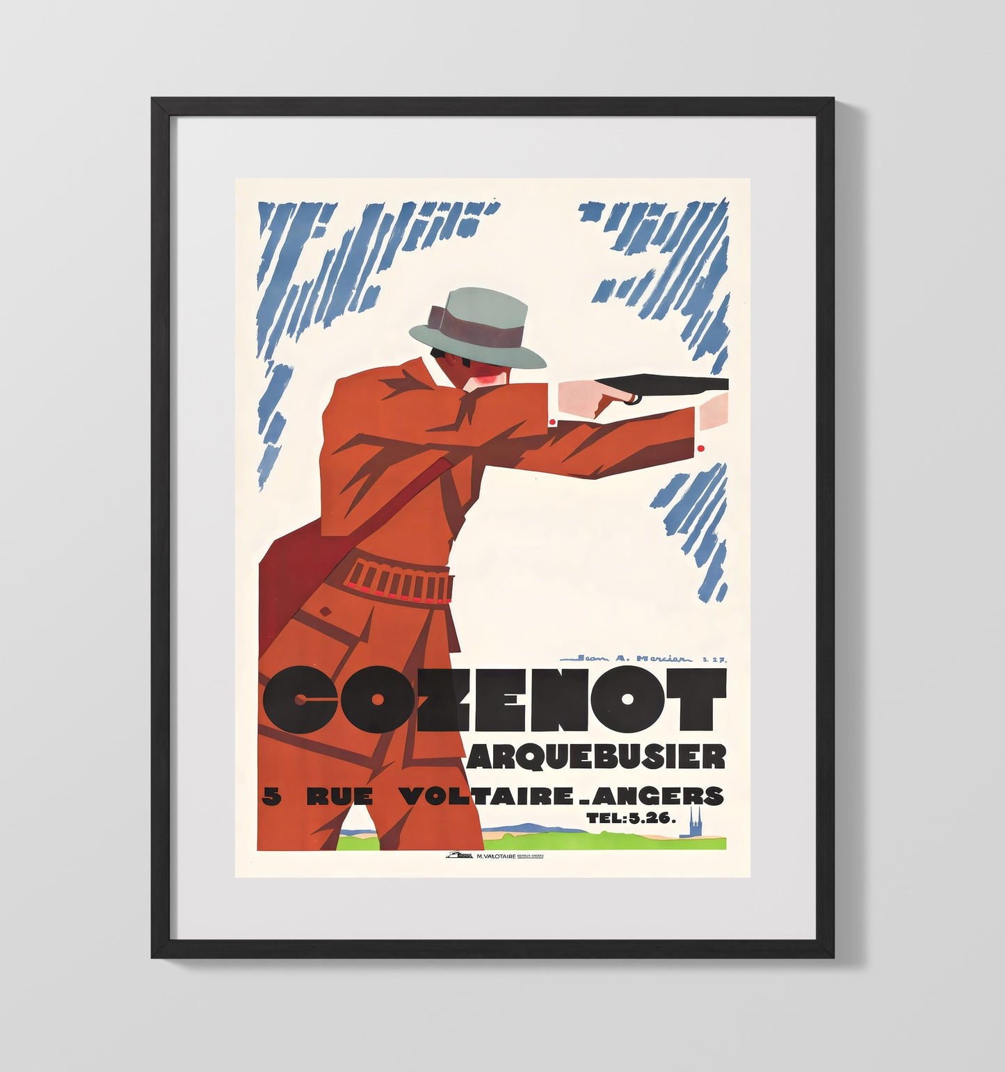 Angers CozenotArquebusier Vintage Travel Print 16x20 Gallery Frame travel wall art print