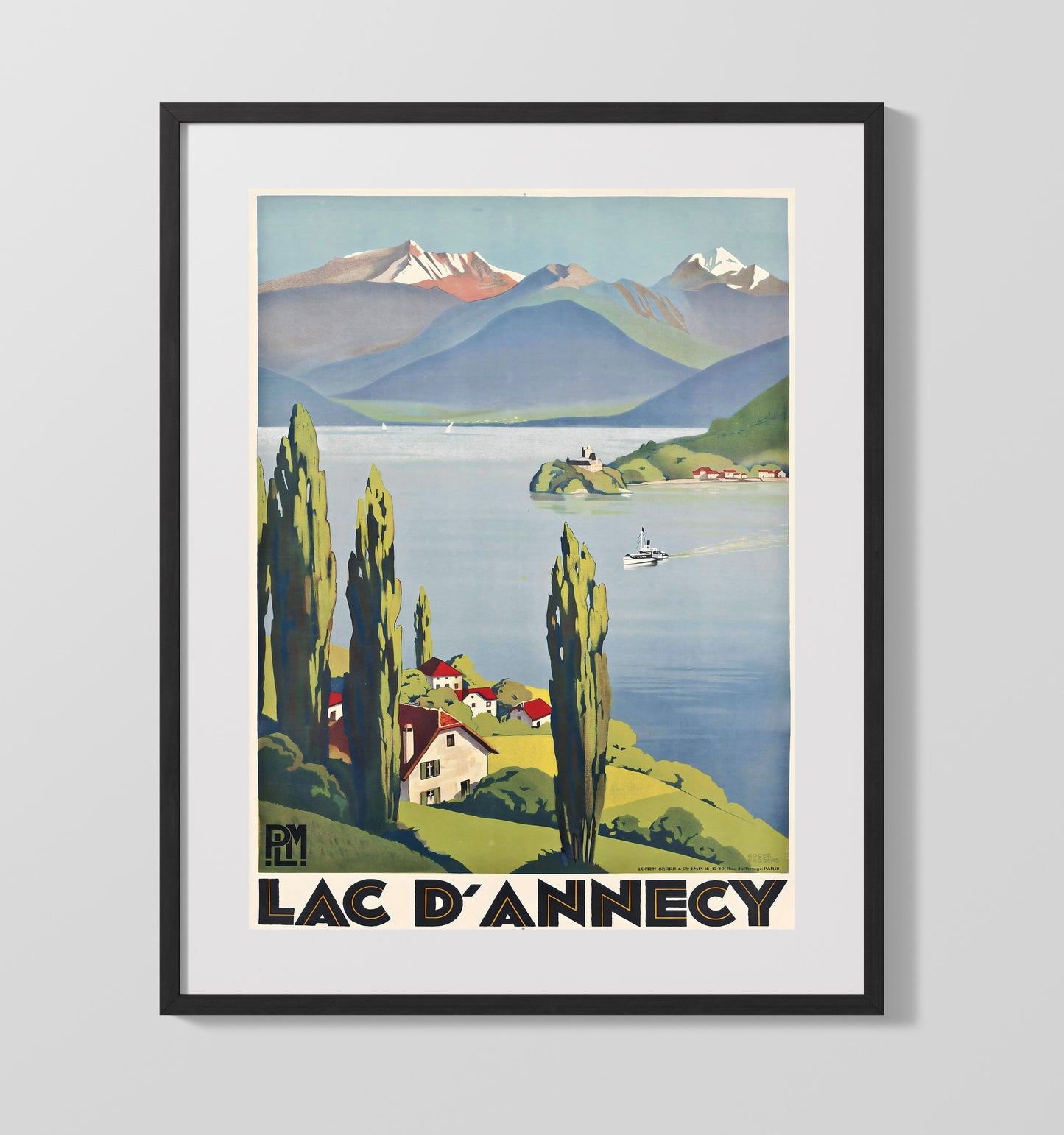 Annecy Lac dAnnecy Vintage Travel Print 16x20 Gallery Frame travel wall art print