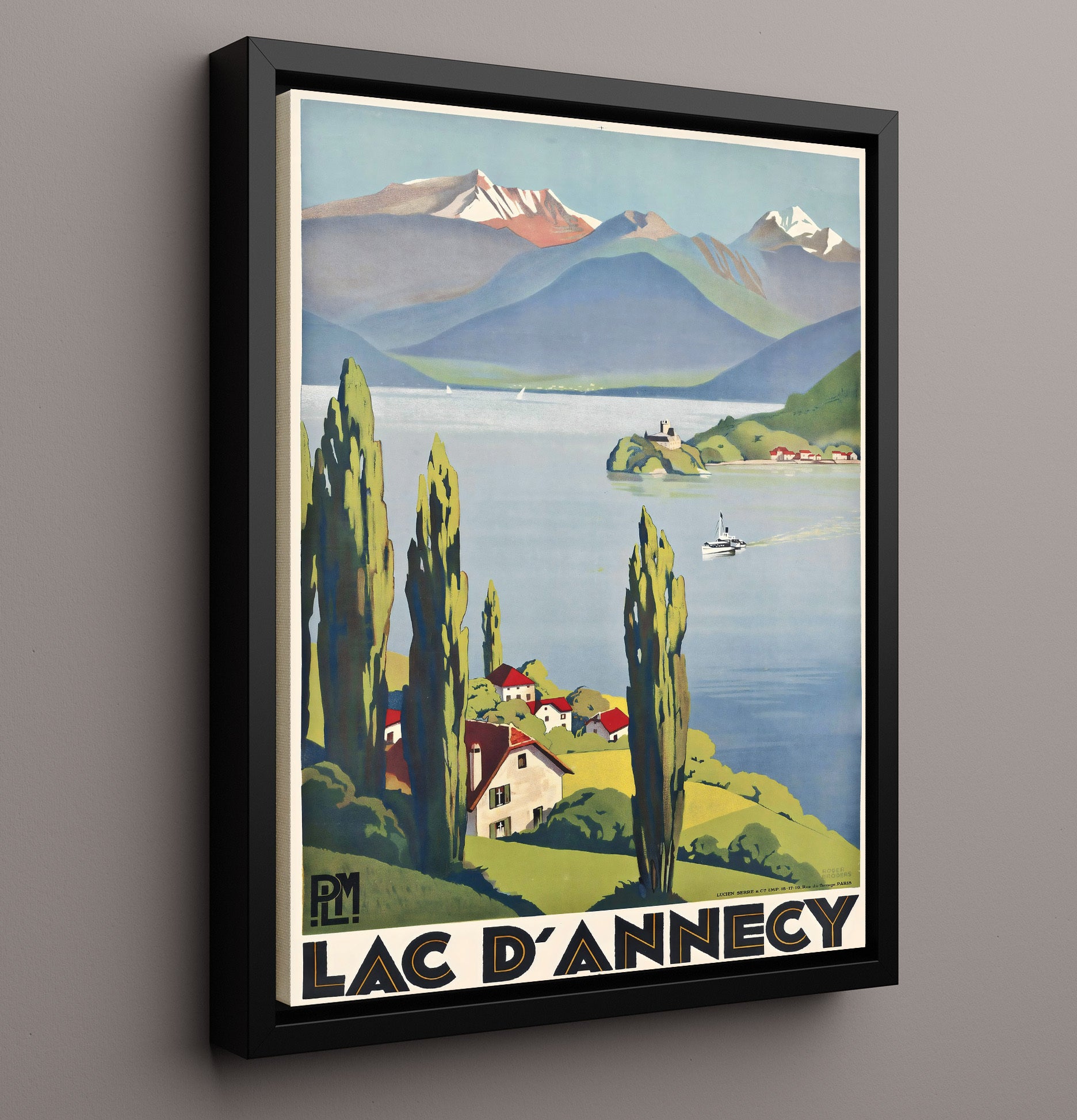 Annecy Lac dAnnecy Vintage Travel Print 16x20 Framed Canvas travel wall art print