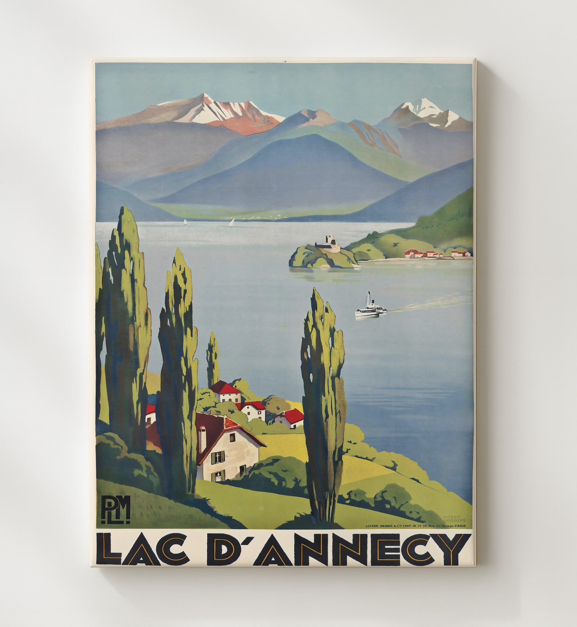 Annecy Lac dAnnecy Vintage Travel Print 20x24 Canvas travel wall art print