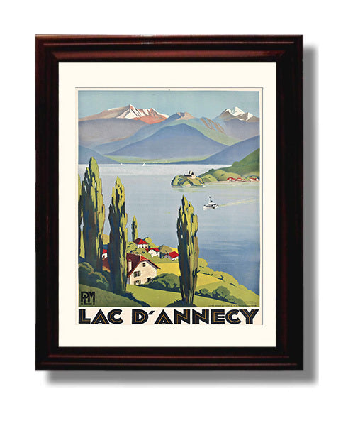 Annecy Lac dAnnecy Vintage Travel Print 8x10 Beveled Frame travel wall art print