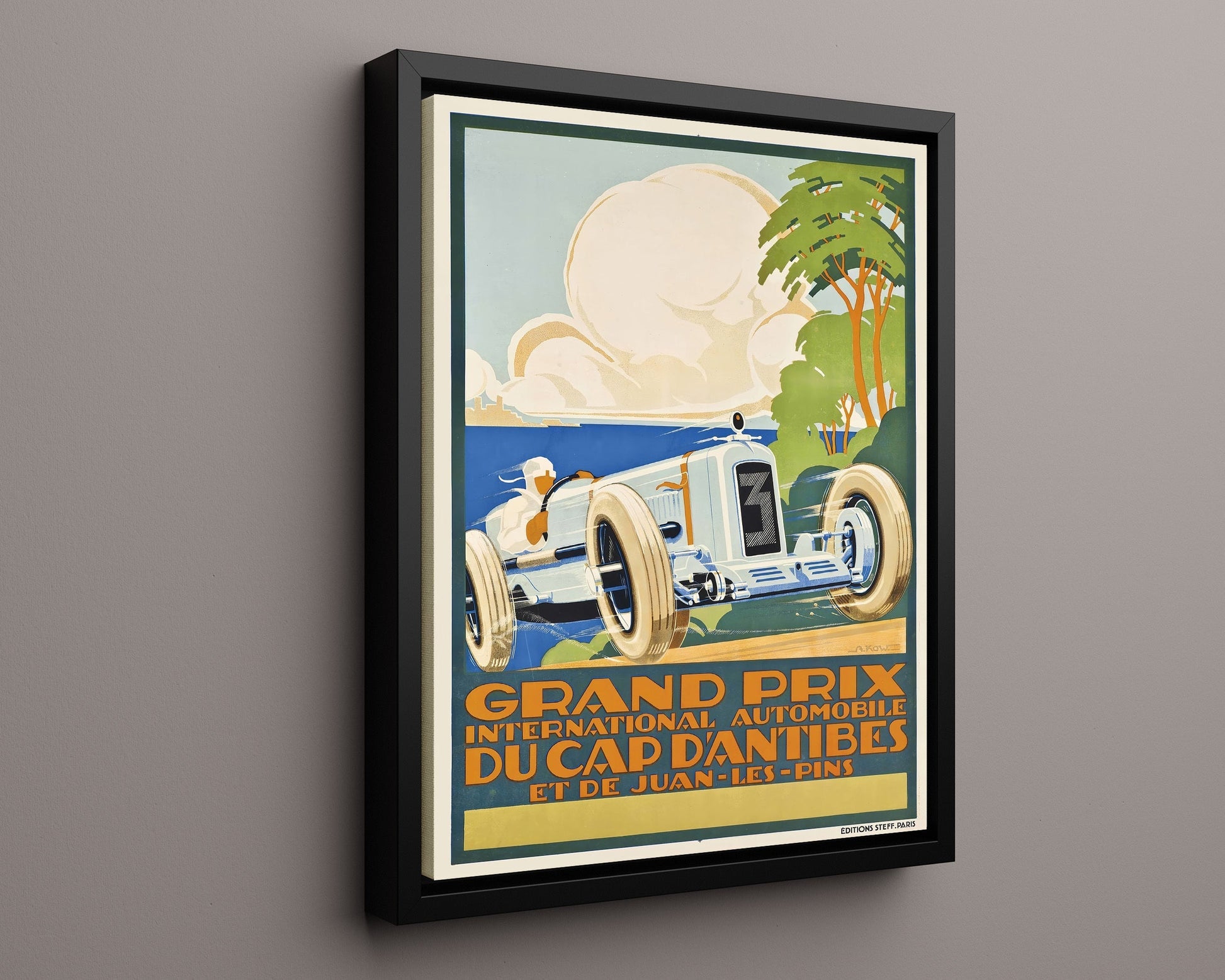 Classic Travel Poster - Antibes - Grand Prix Travel Vintage Framed Prints Floating Canvas 16x20