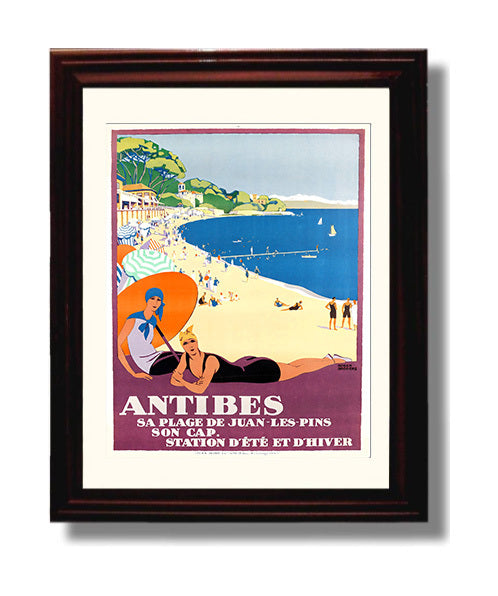 Antibes Juan les Pins Vintage Travel Print 8x10 Beveled Frame travel wall art print