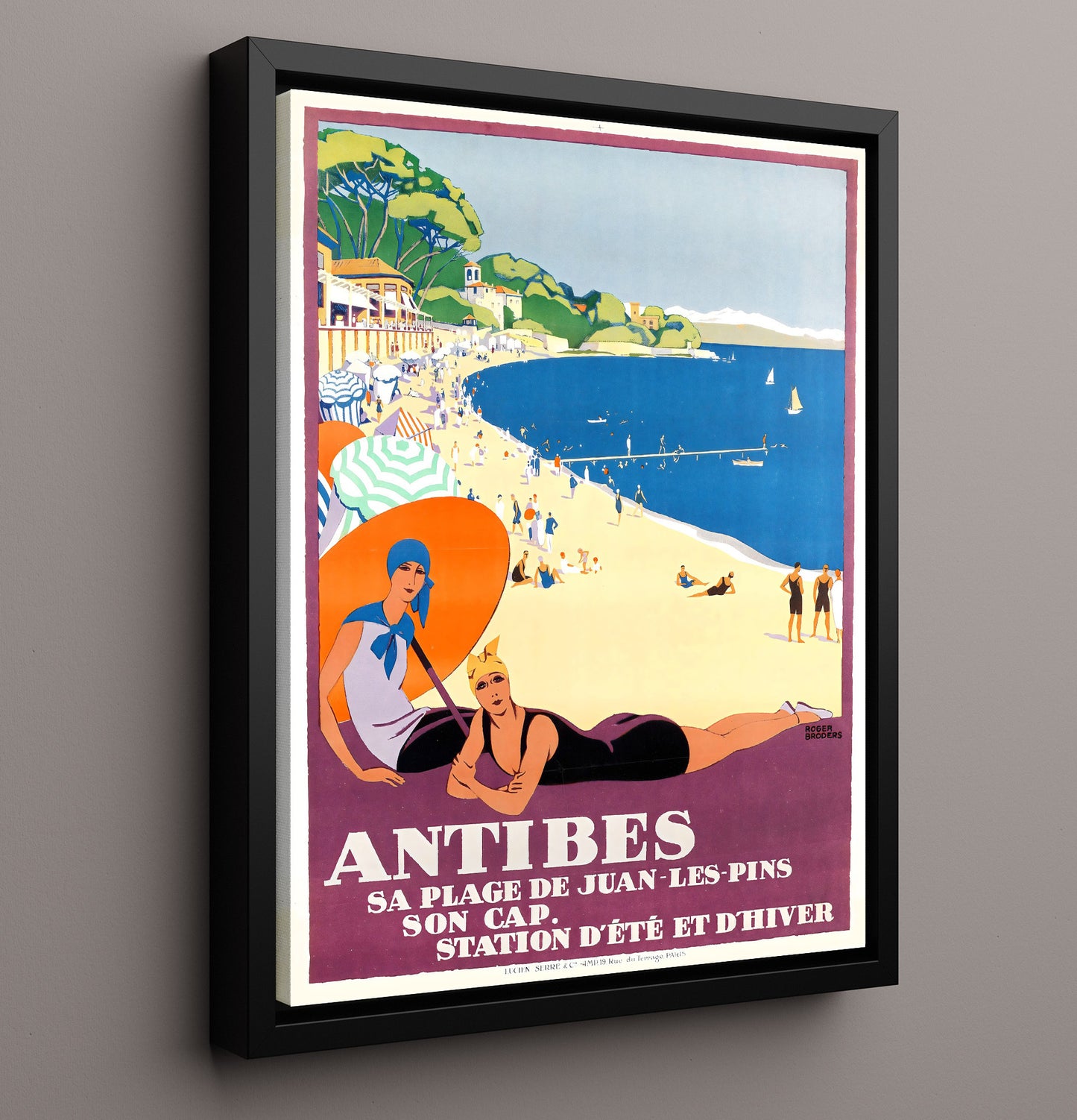 Antibes Juan les Pins Vintage Travel Print 16x20 Framed Canvas travel wall art print