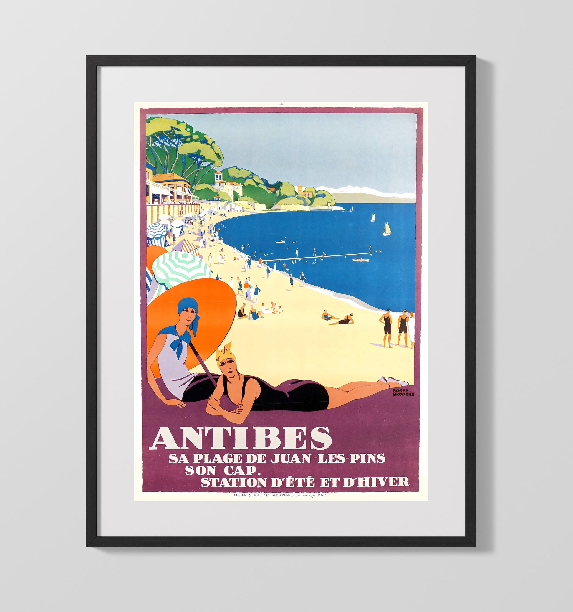 Antibes Juan les Pins Vintage Travel Print 16x20 Gallery Frame travel wall art print