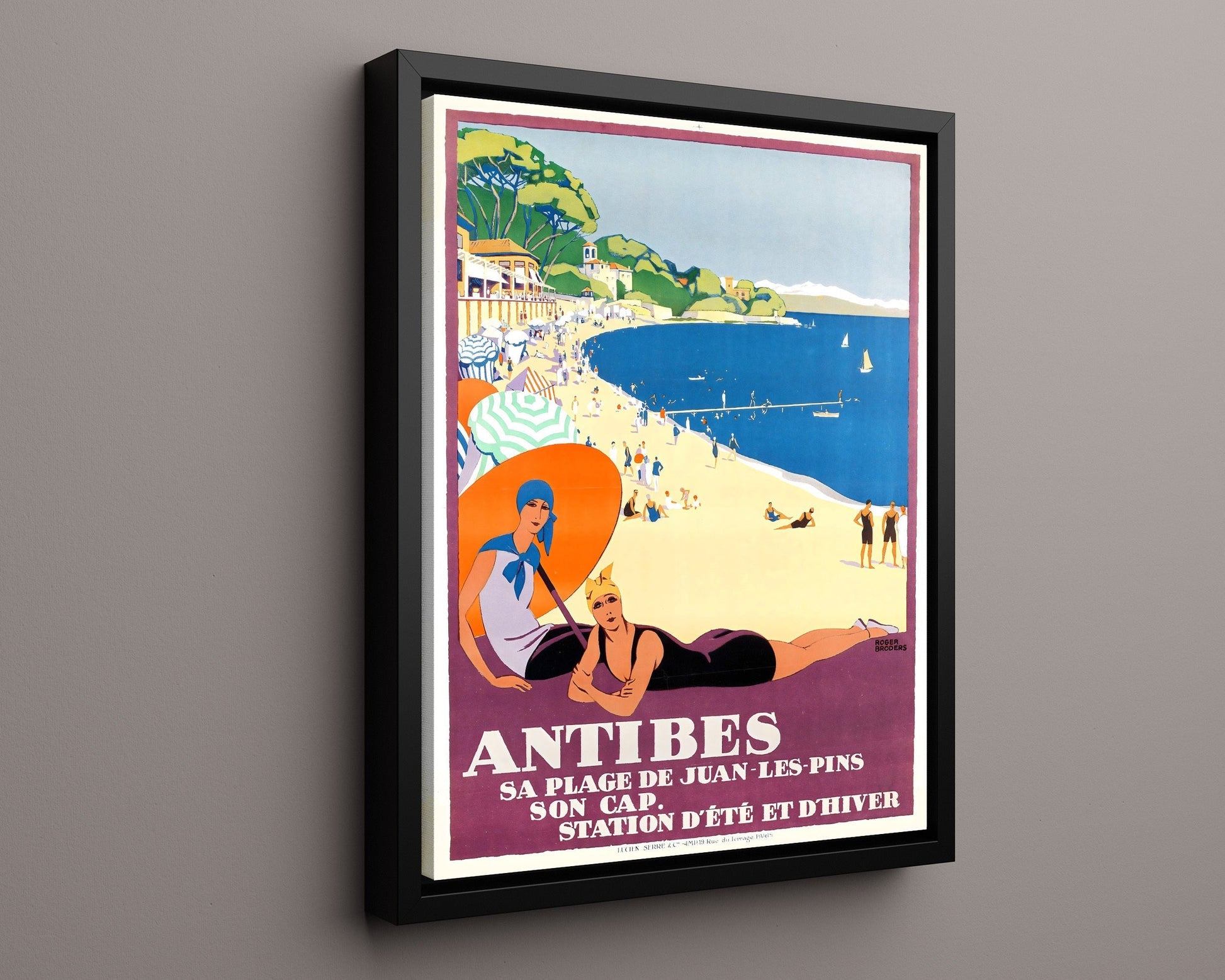Classic Travel Poster - Antibes - Juan-les-Pins Travel Vintage Framed Prints Floating Canvas 16x20