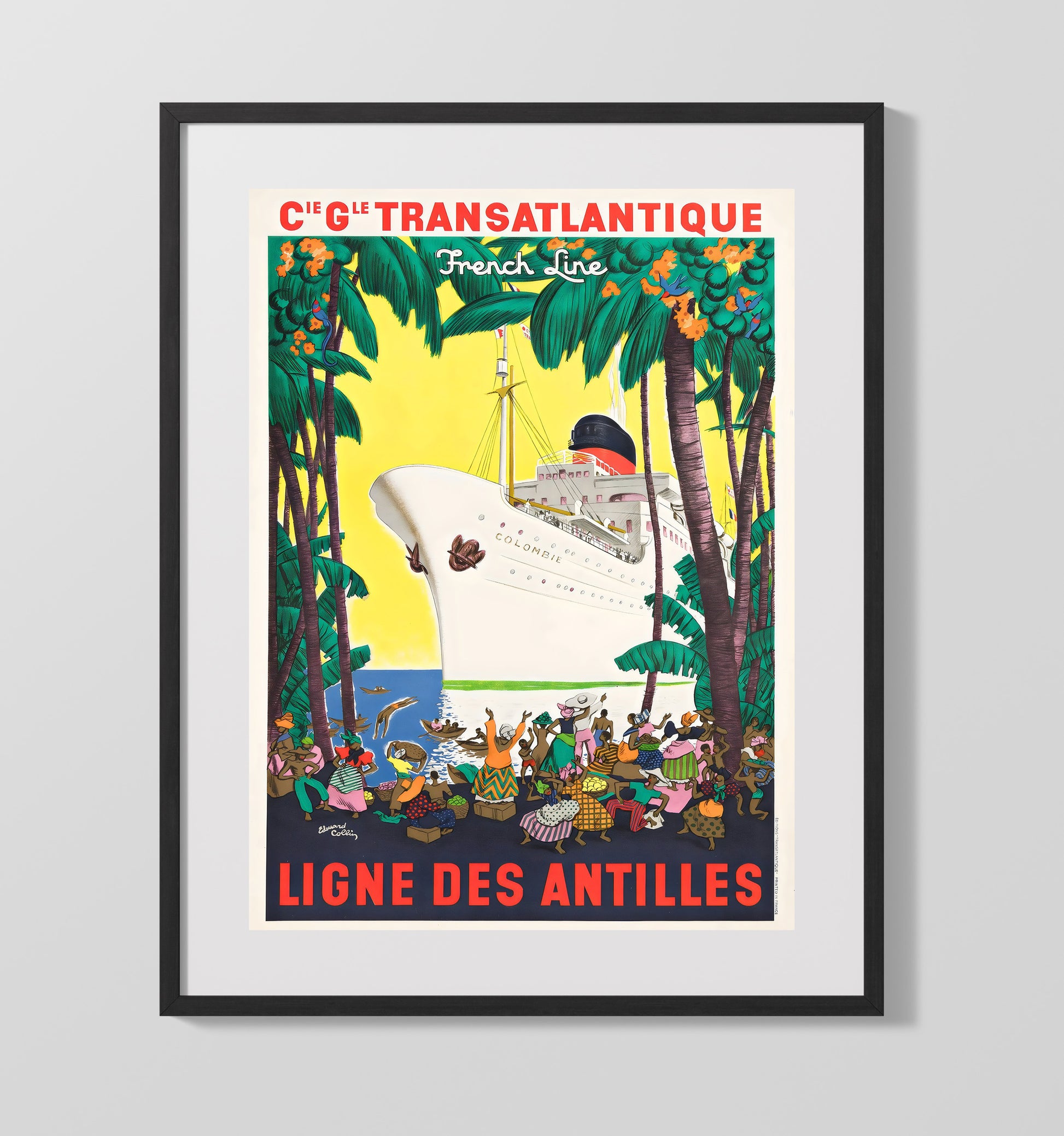 Antilles French Line Cruise Vintage Travel Print 16x20 Gallery Frame travel wall art print