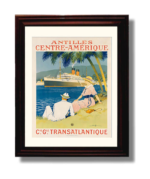 Antilles Transatlantique Vintage Travel Print 8x10 Beveled Frame travel wall art print