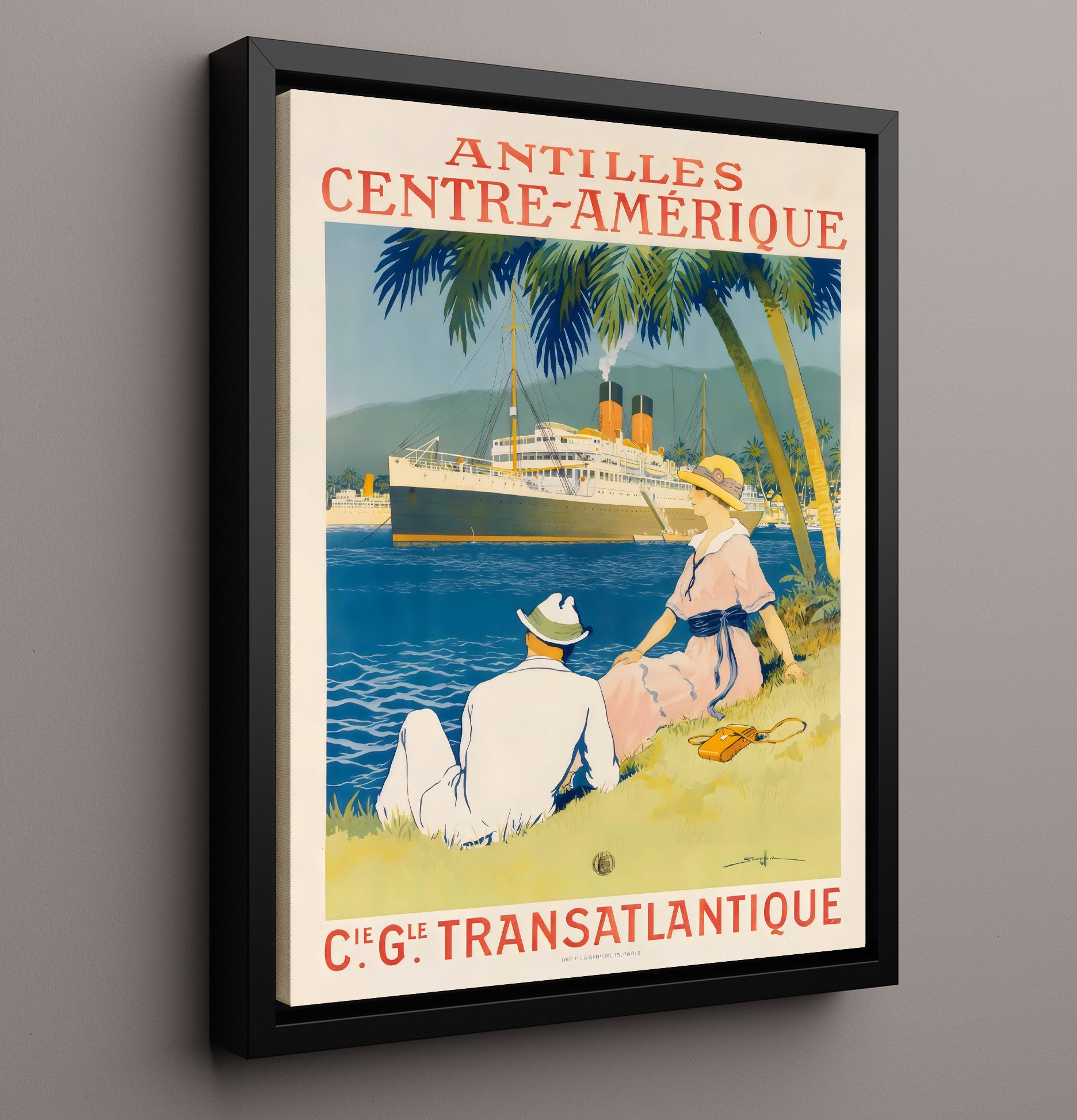 Antilles Transatlantique Vintage Travel Print 16x20 Framed Canvas travel wall art print